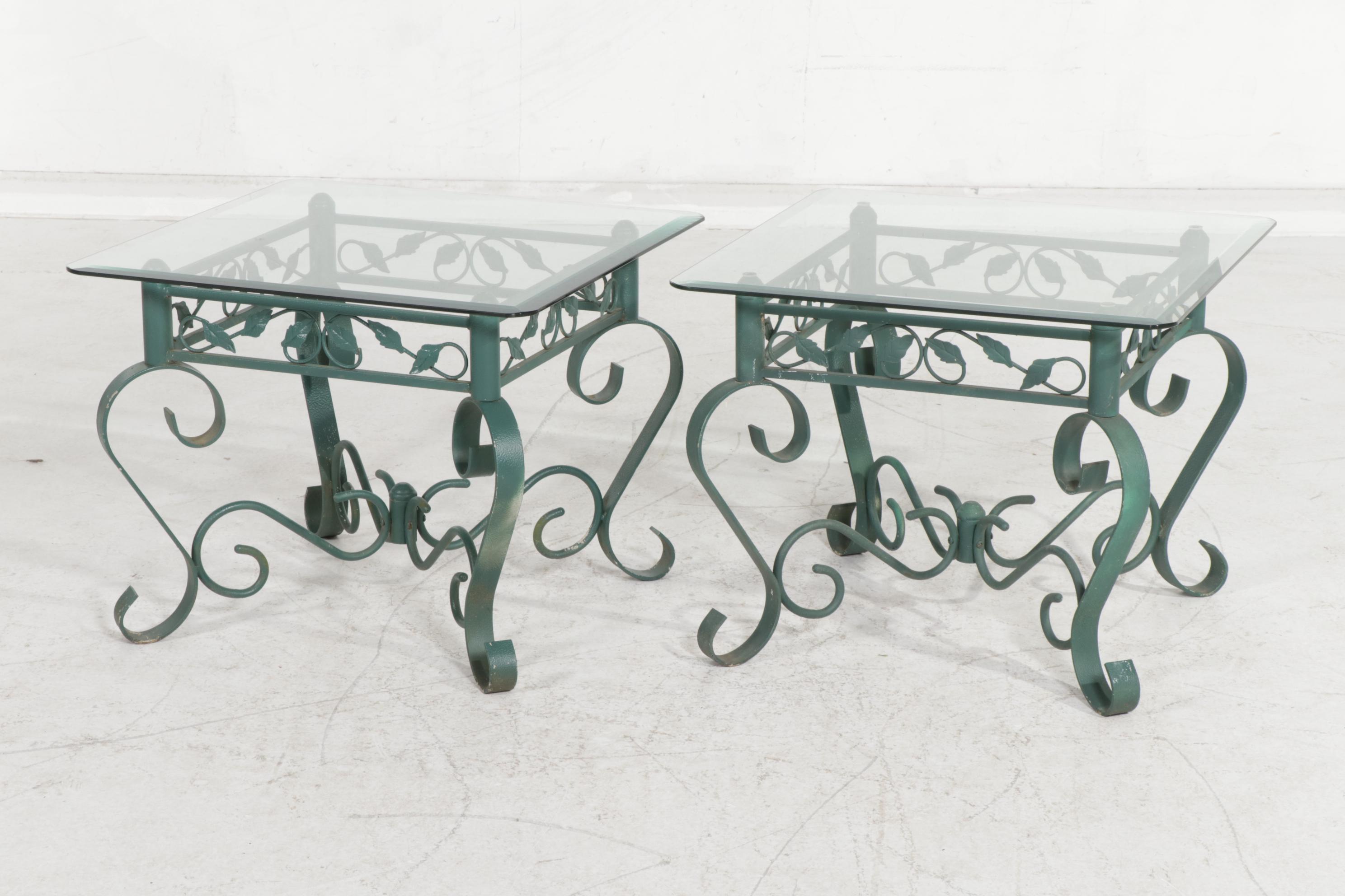 Pair of Metal Frame Glass Top Side Tables