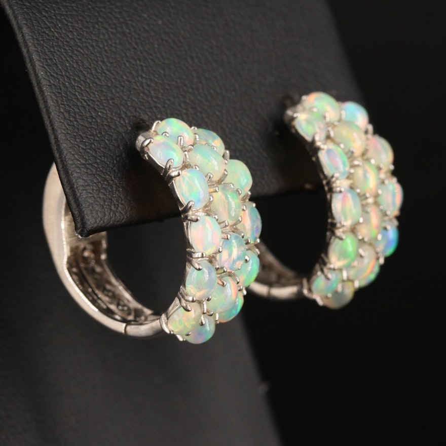 Sterling Opal Hoop Earrings