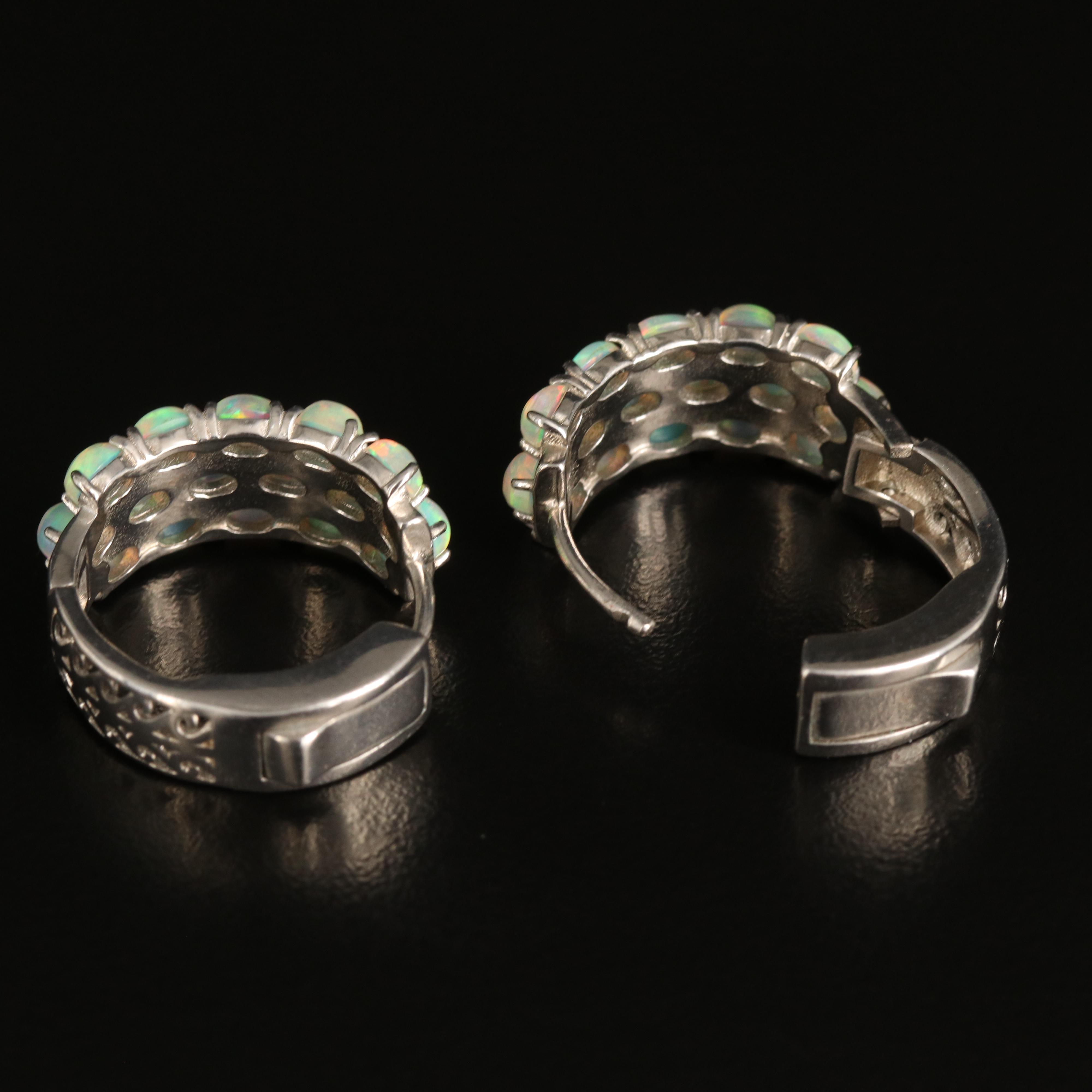 Sterling Opal Hoop Earrings