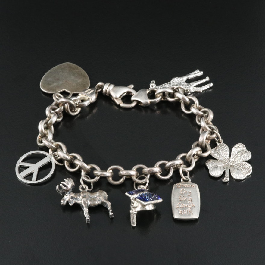 Sterling Charm Bracelet with Enamel Accents