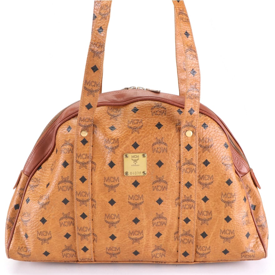 MCM Visetos Cognac Leather Shoulder Bag