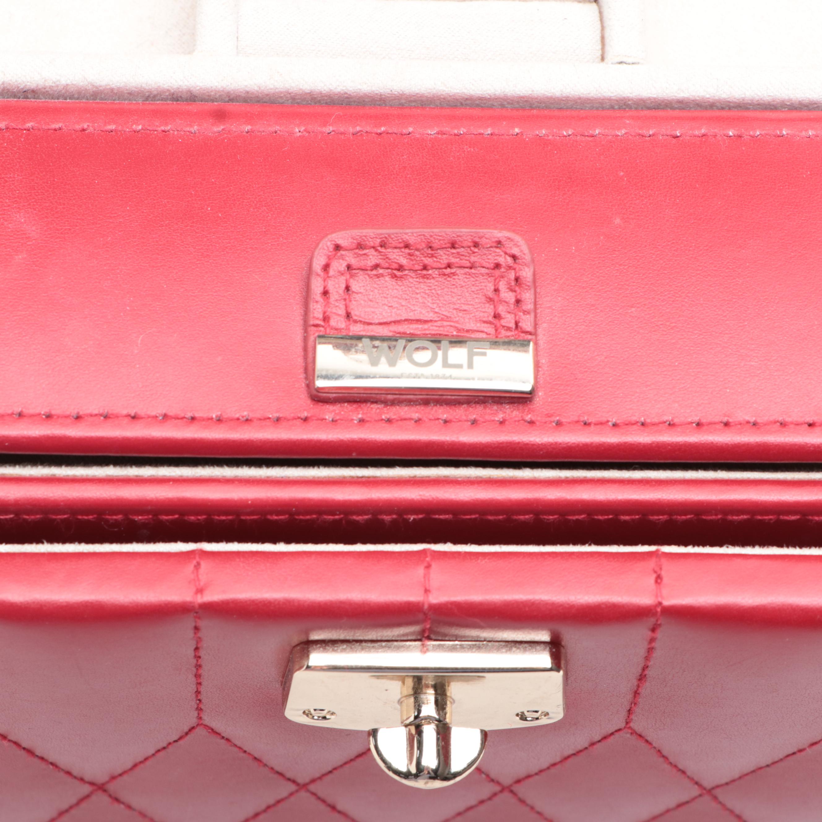 Wolf Caroline Medium Jewelry Case in Red Diamond Quilted Leather