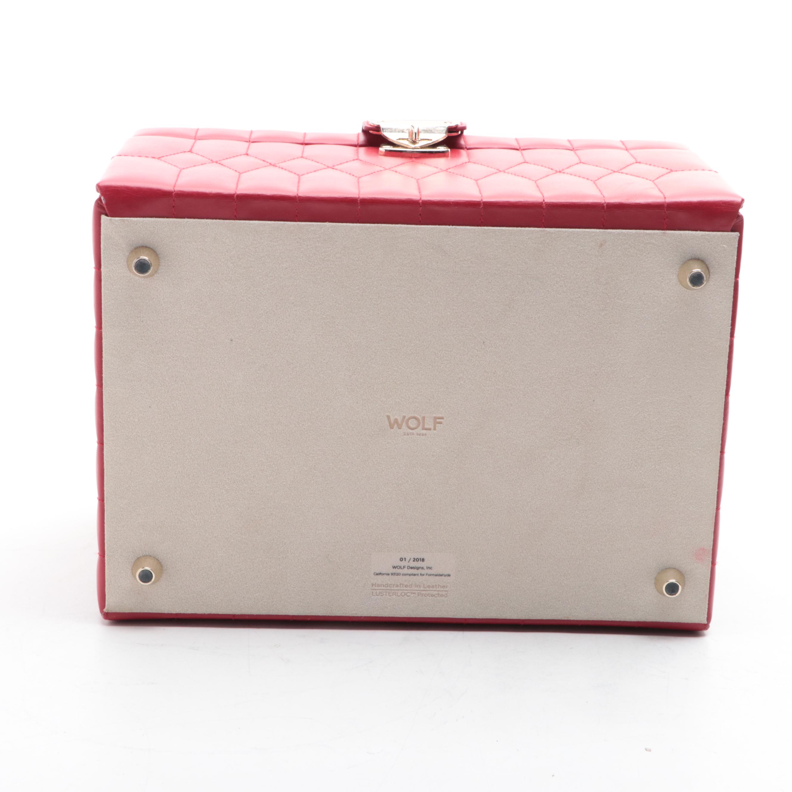 Wolf Caroline Medium Jewelry Case in Red Diamond Quilted Leather