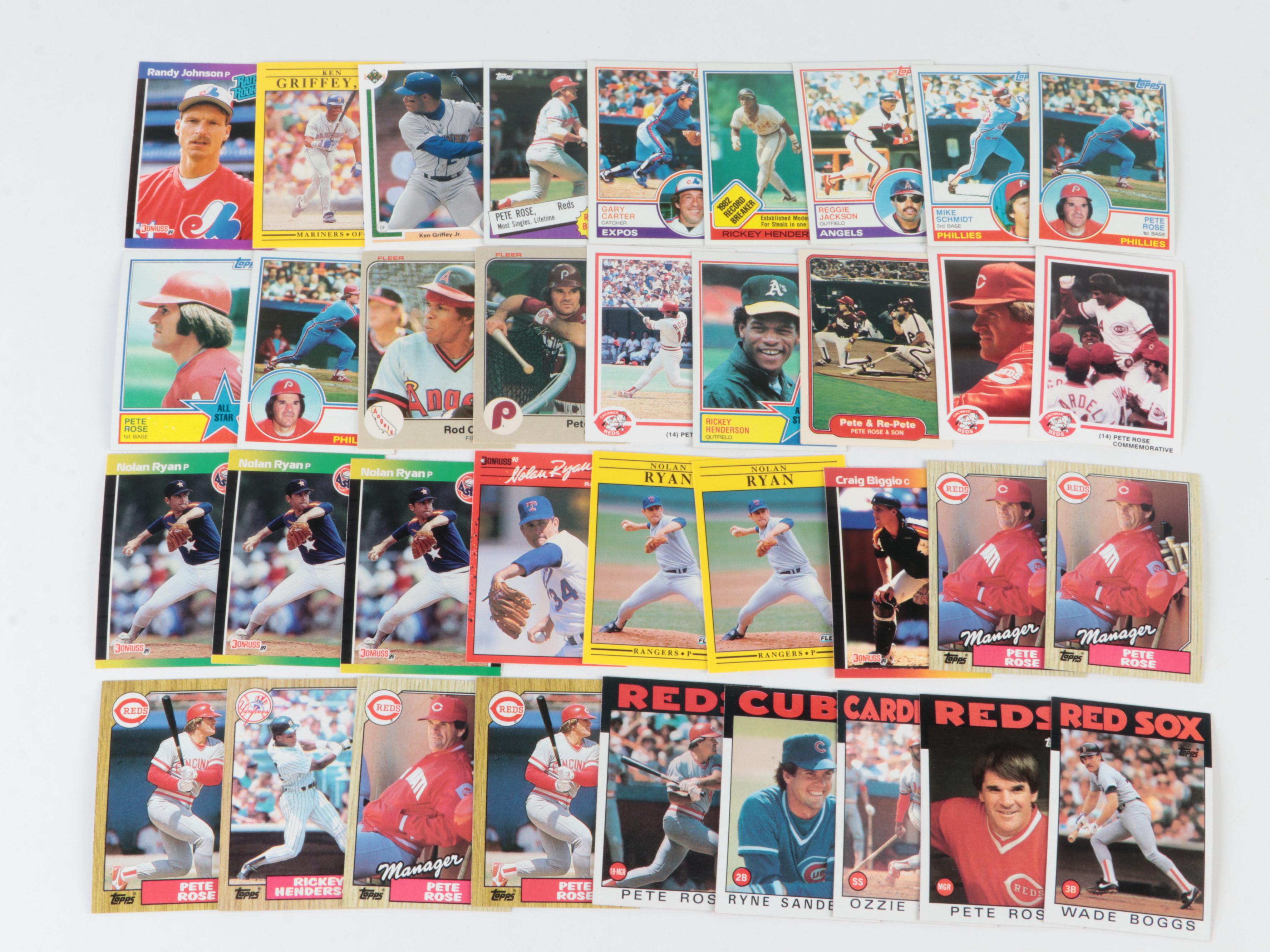 Topps, Leaf, Other Baseball Cards with Ryan, Rose, Johnson, More, 1970s–1990s