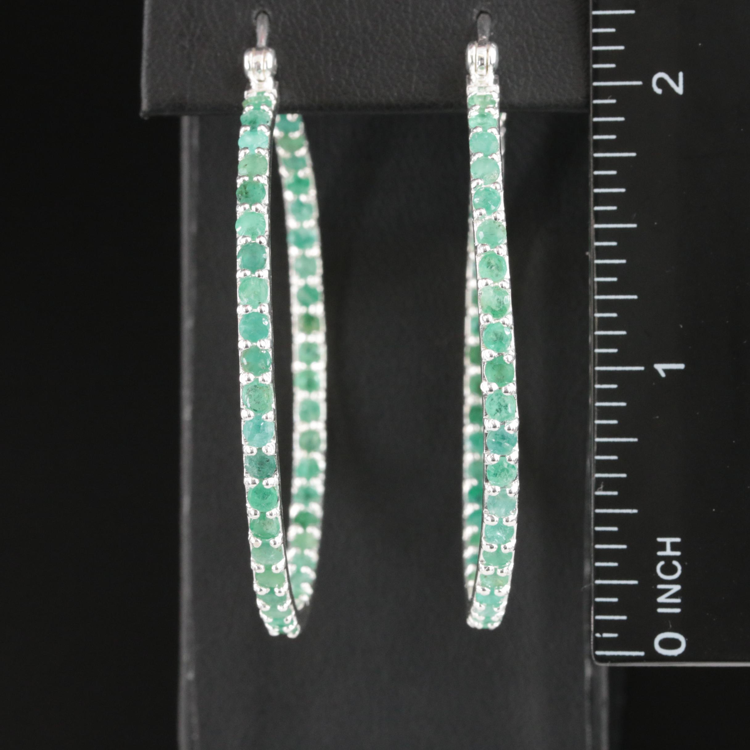Sterling Emerald Large Oval Inside-Out hoop Earrings