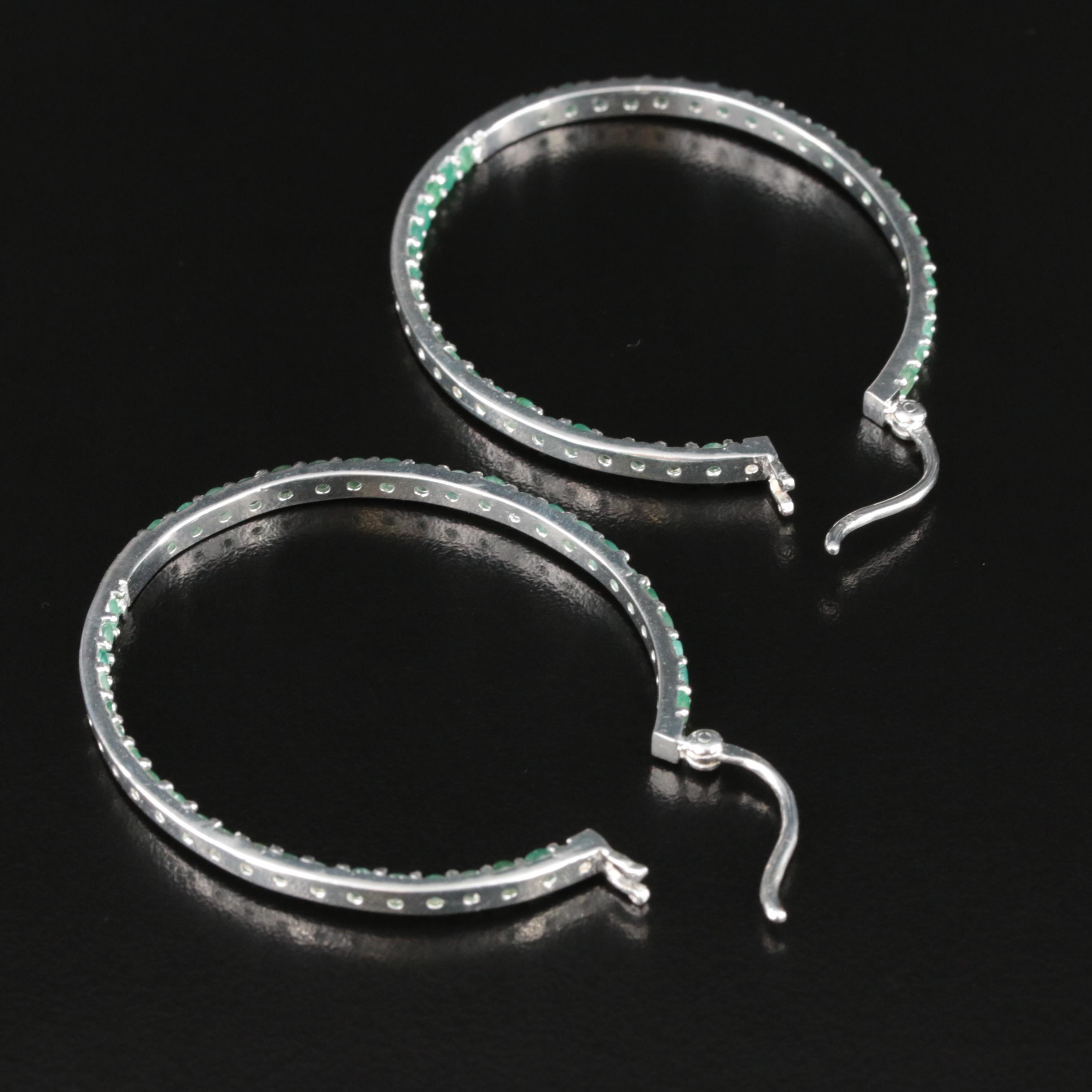 Sterling Emerald Large Oval Inside-Out hoop Earrings