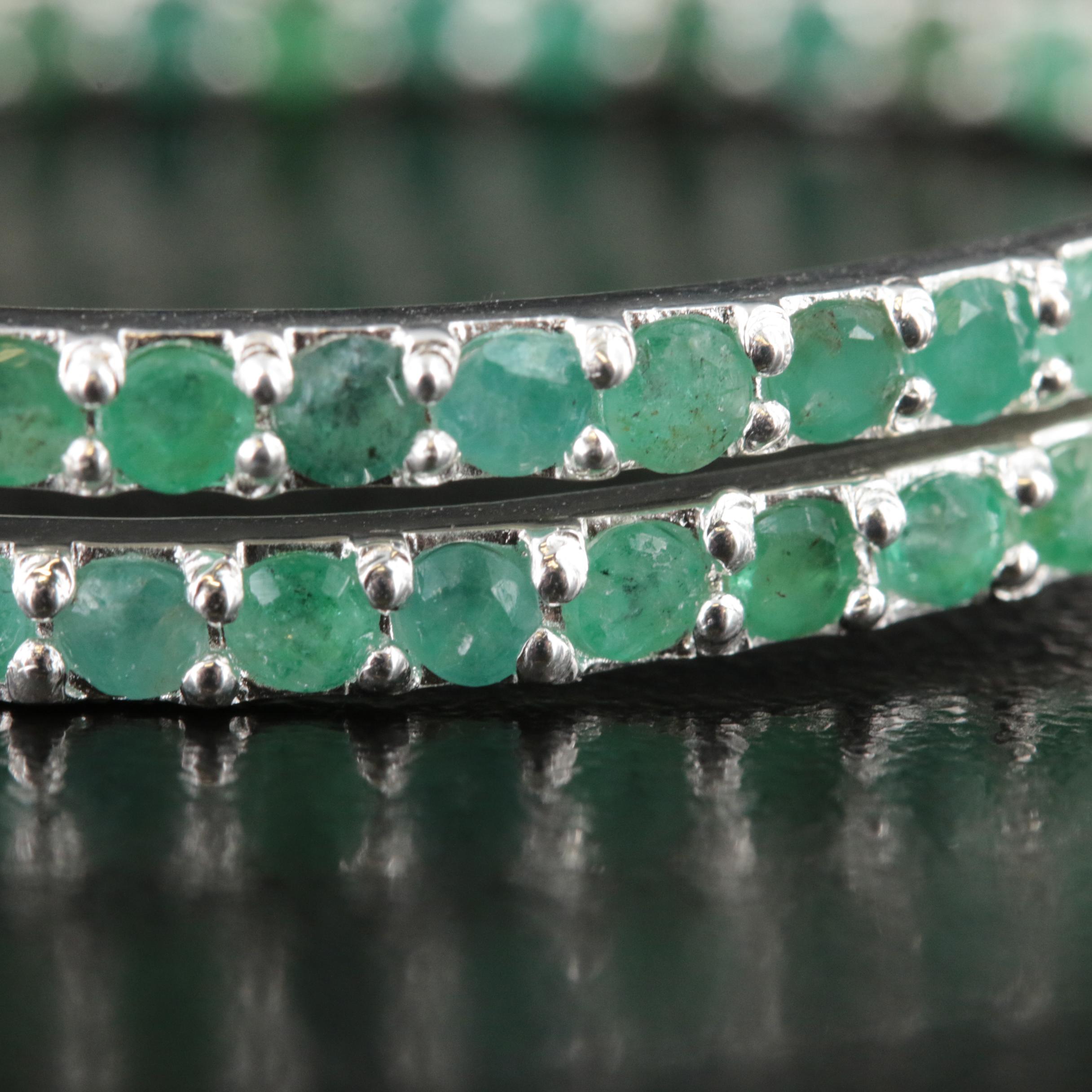 Sterling Emerald Large Oval Inside-Out hoop Earrings