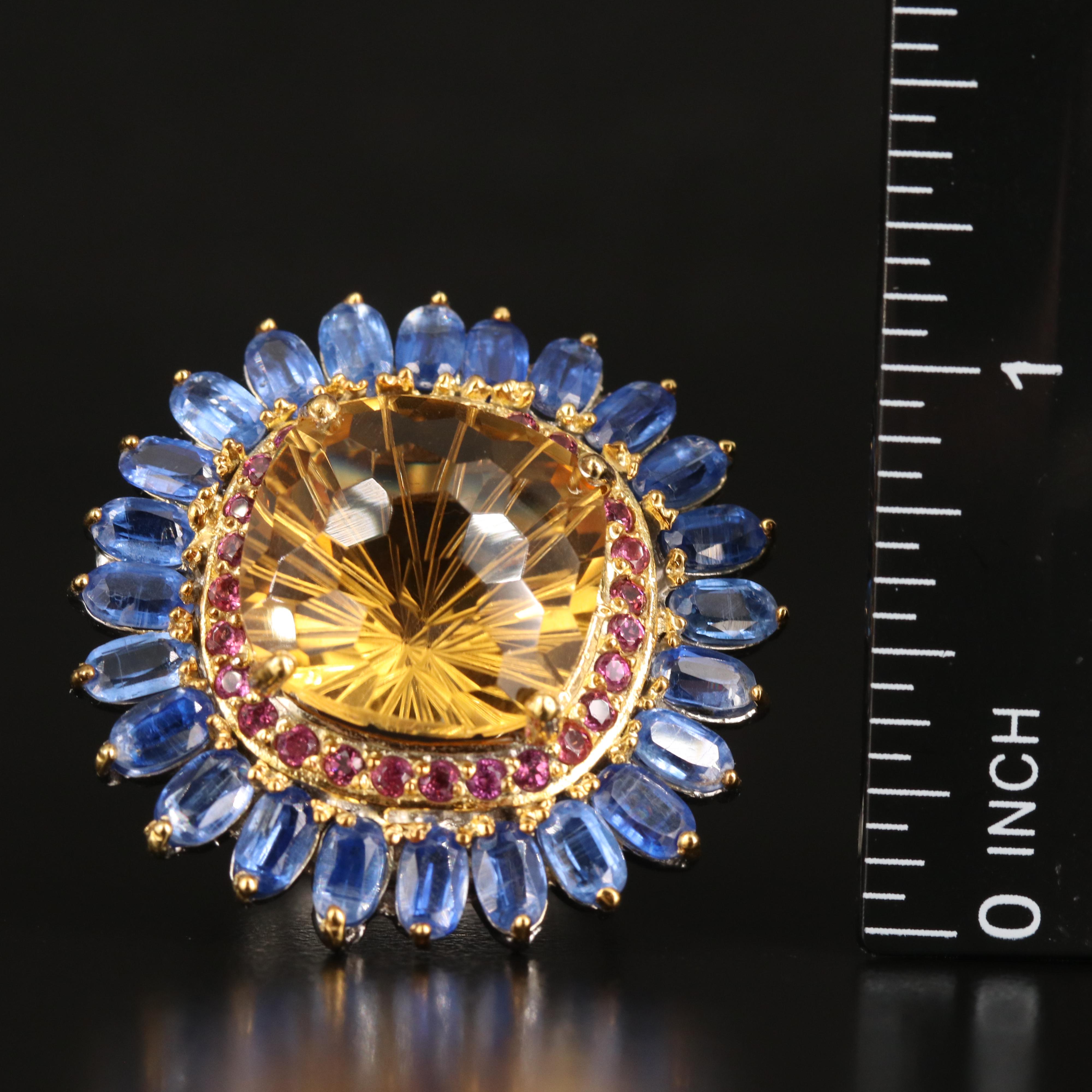 Sterling Citrine, Rhodolite Garnet and Kyanite Cocktail Ring