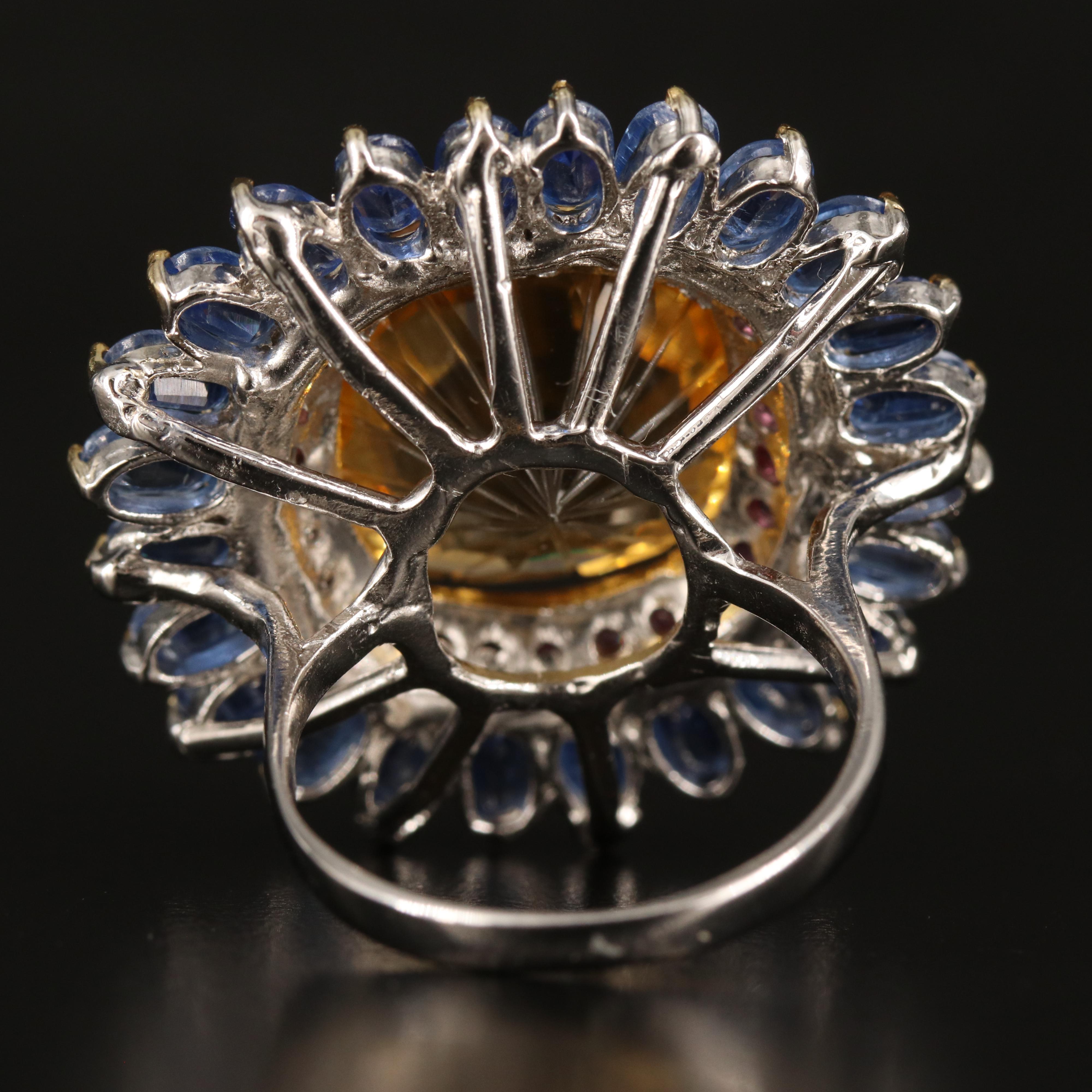 Sterling Citrine, Rhodolite Garnet and Kyanite Cocktail Ring