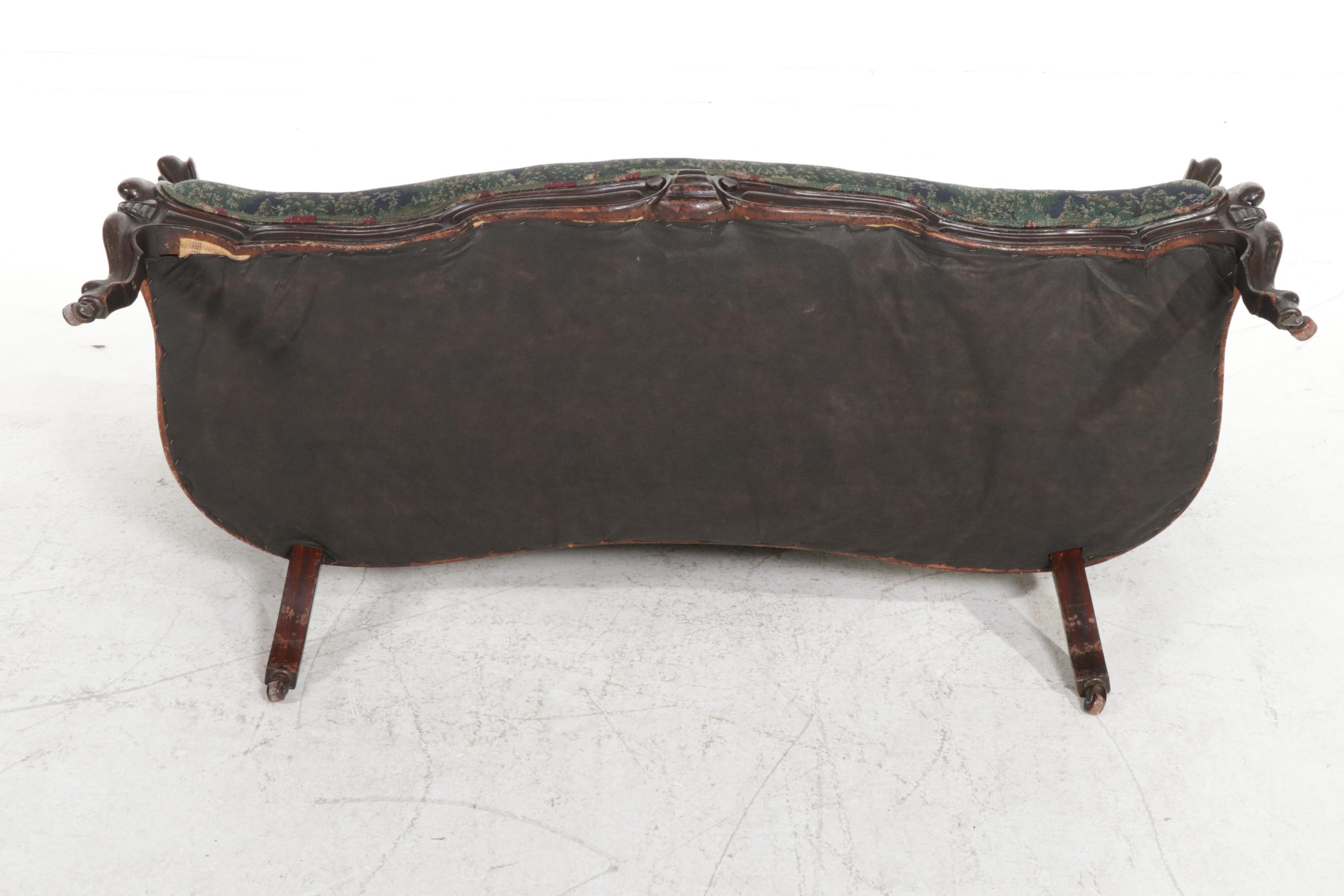 Victorian Rococo Revival Carved and Rosewood-Grained Sofa, Mid to Late 19th C.
