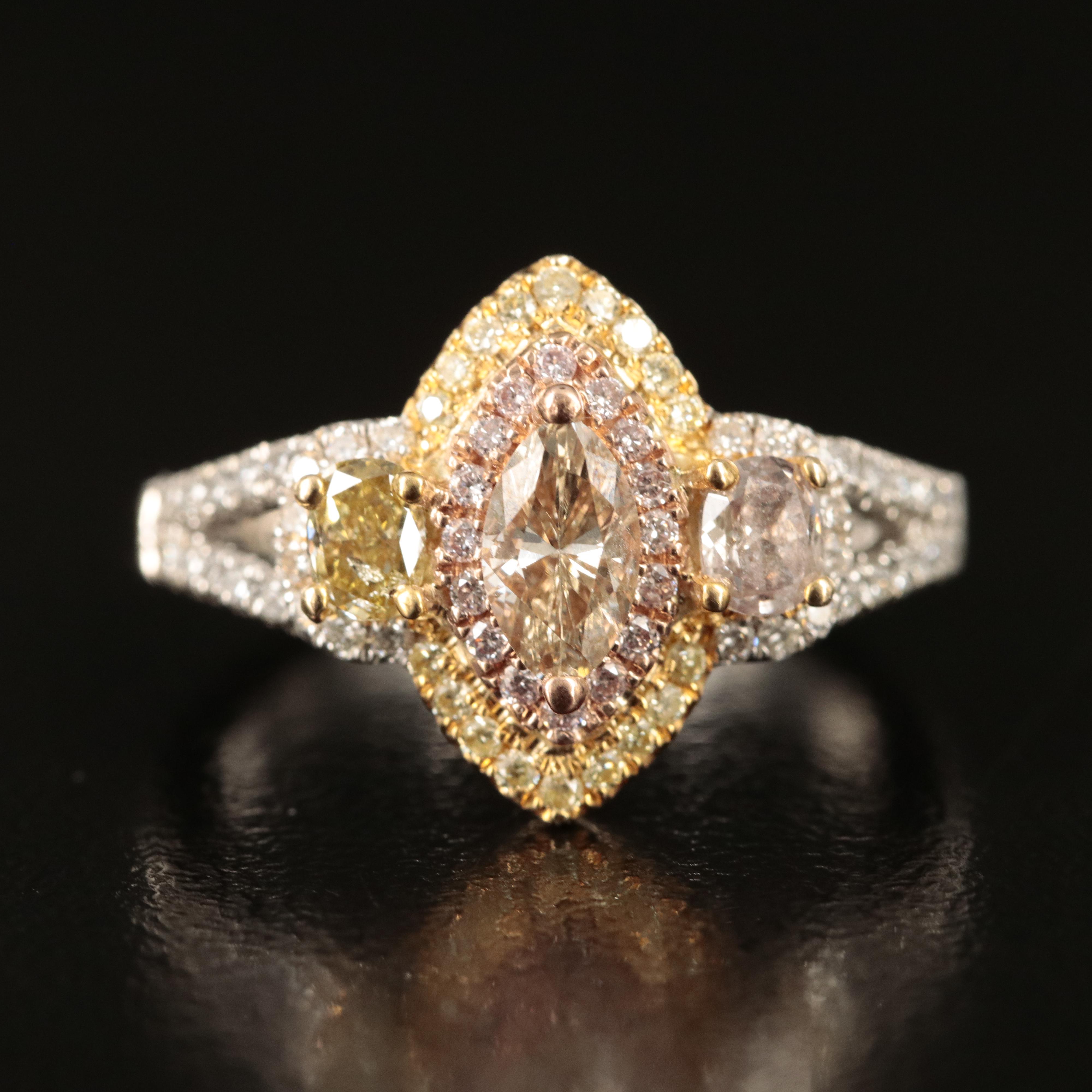 14K Tri-Tone 1.00 CTW Diamond Ring Including Rose Gold