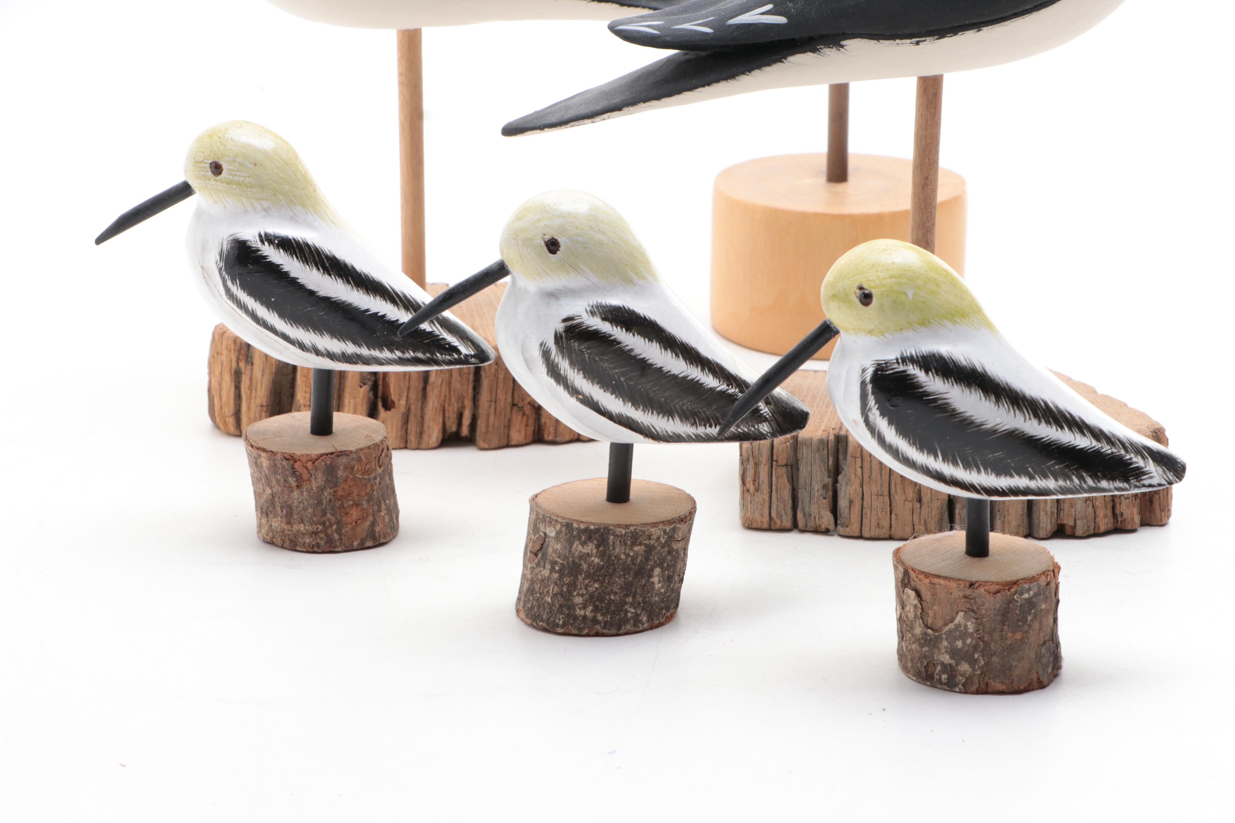 Handcarved and Paint-Decorated Shore Bird Figurines