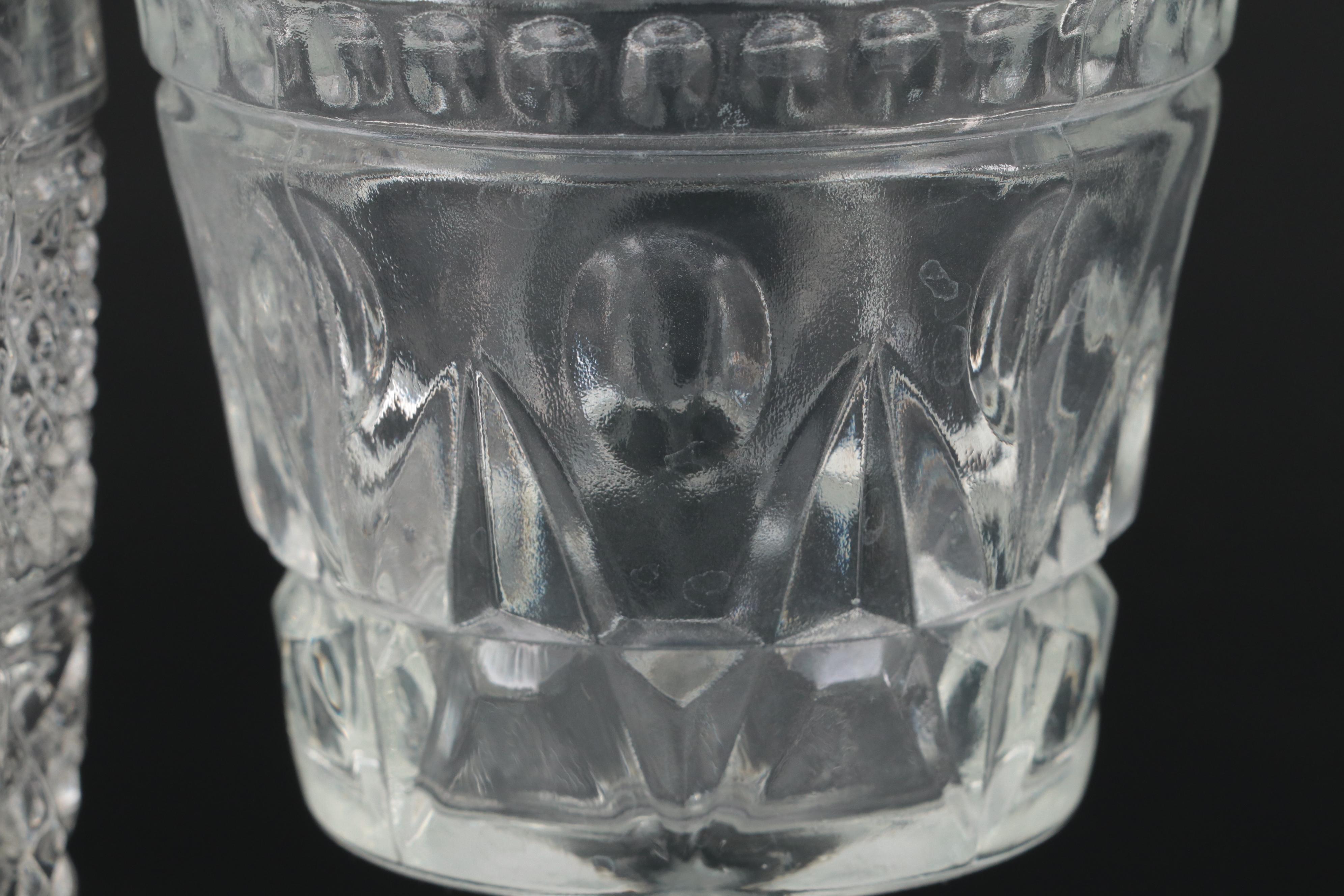 Pressed Glass Stemware and Cocktail Glasses with Serving Dish