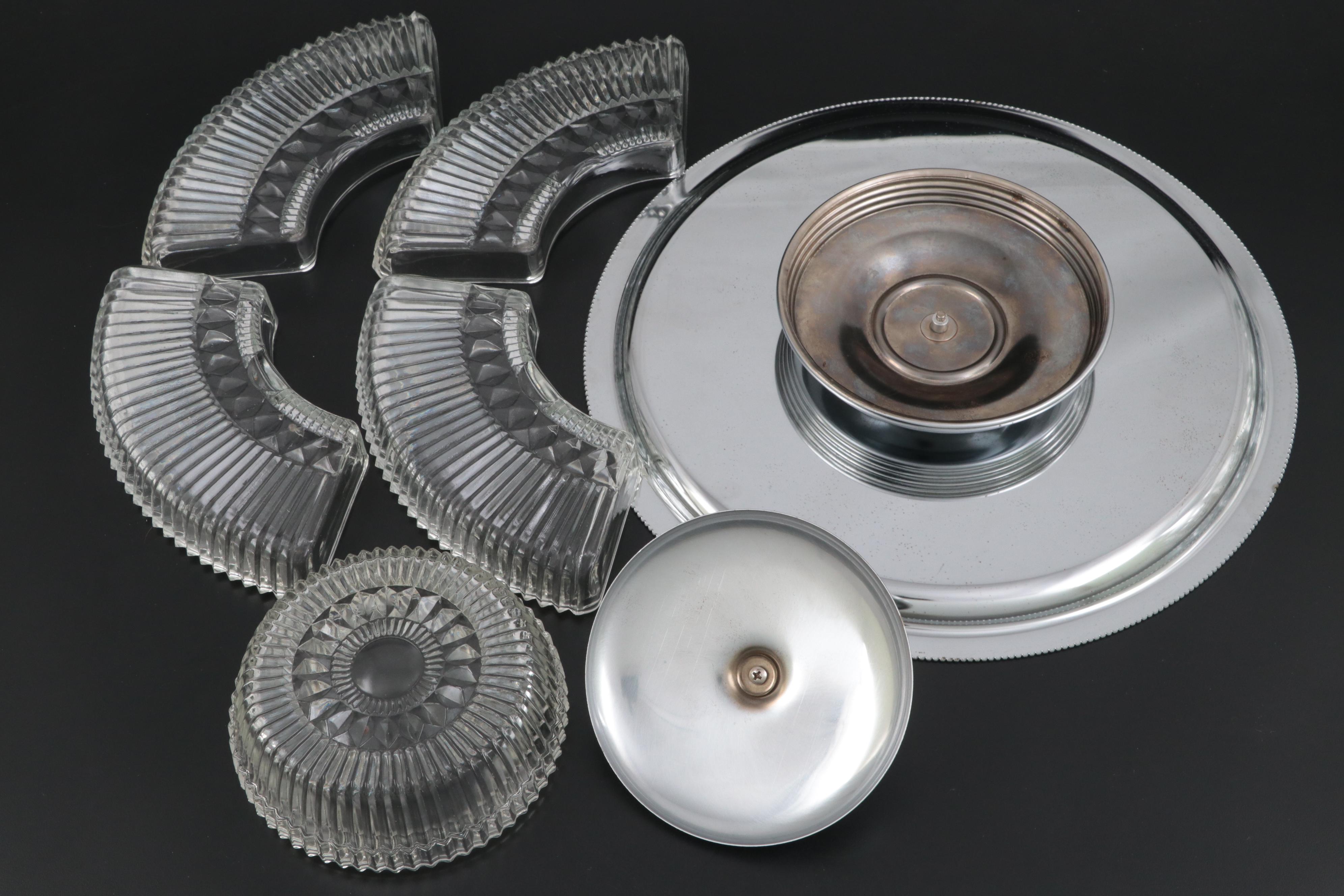 Pressed Glass Stemware and Cocktail Glasses with Serving Dish