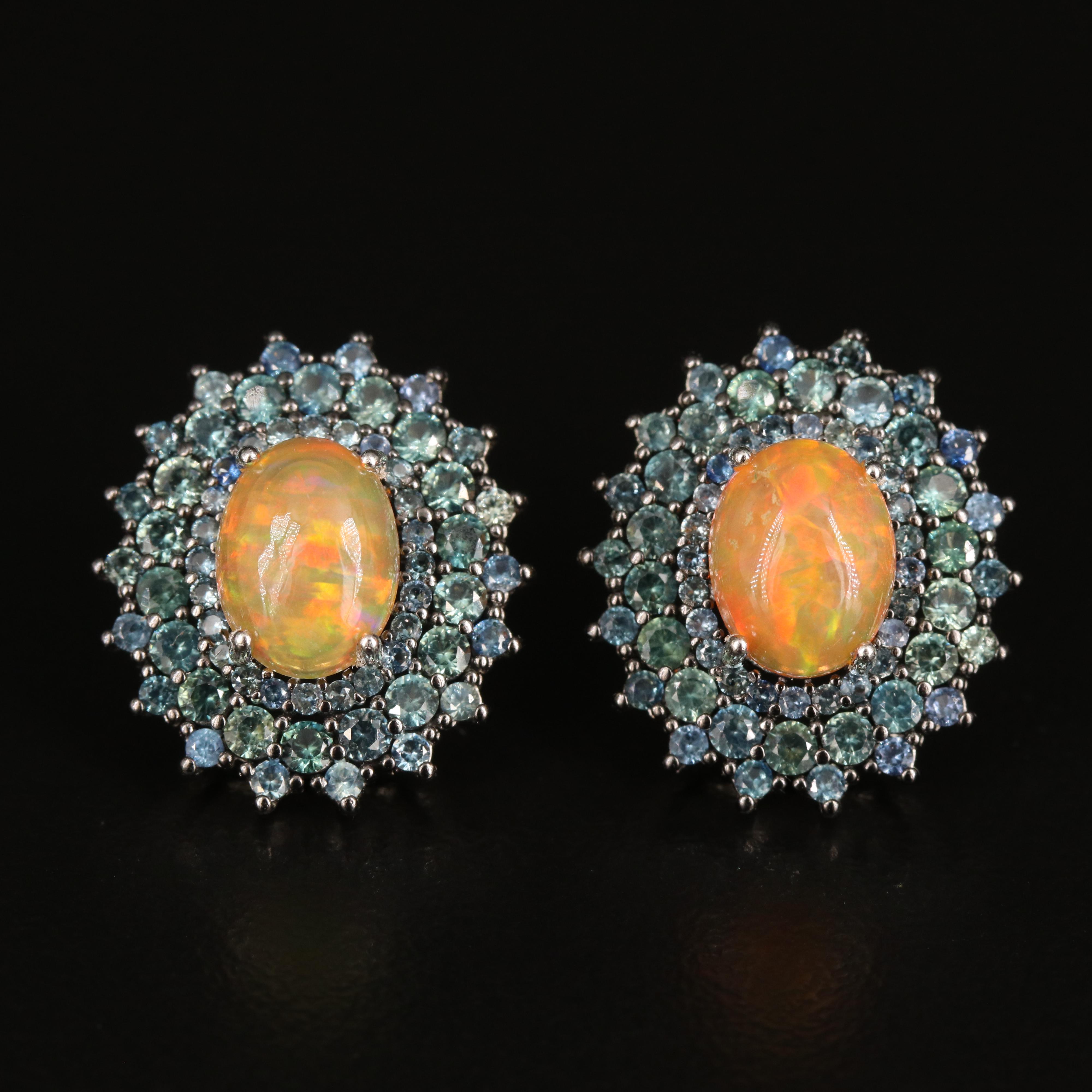 Sterling Opal and Sapphire Earrings