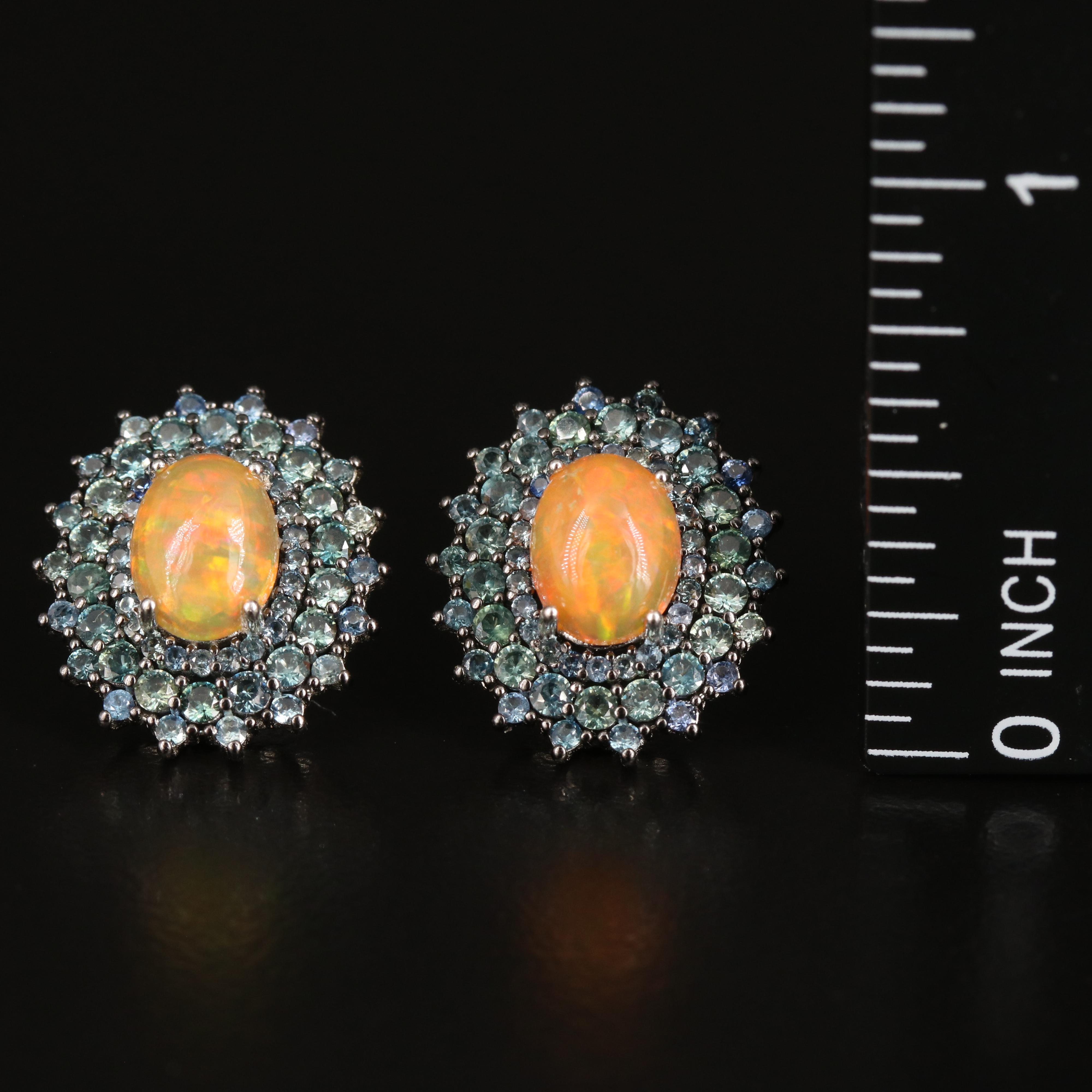 Sterling Opal and Sapphire Earrings