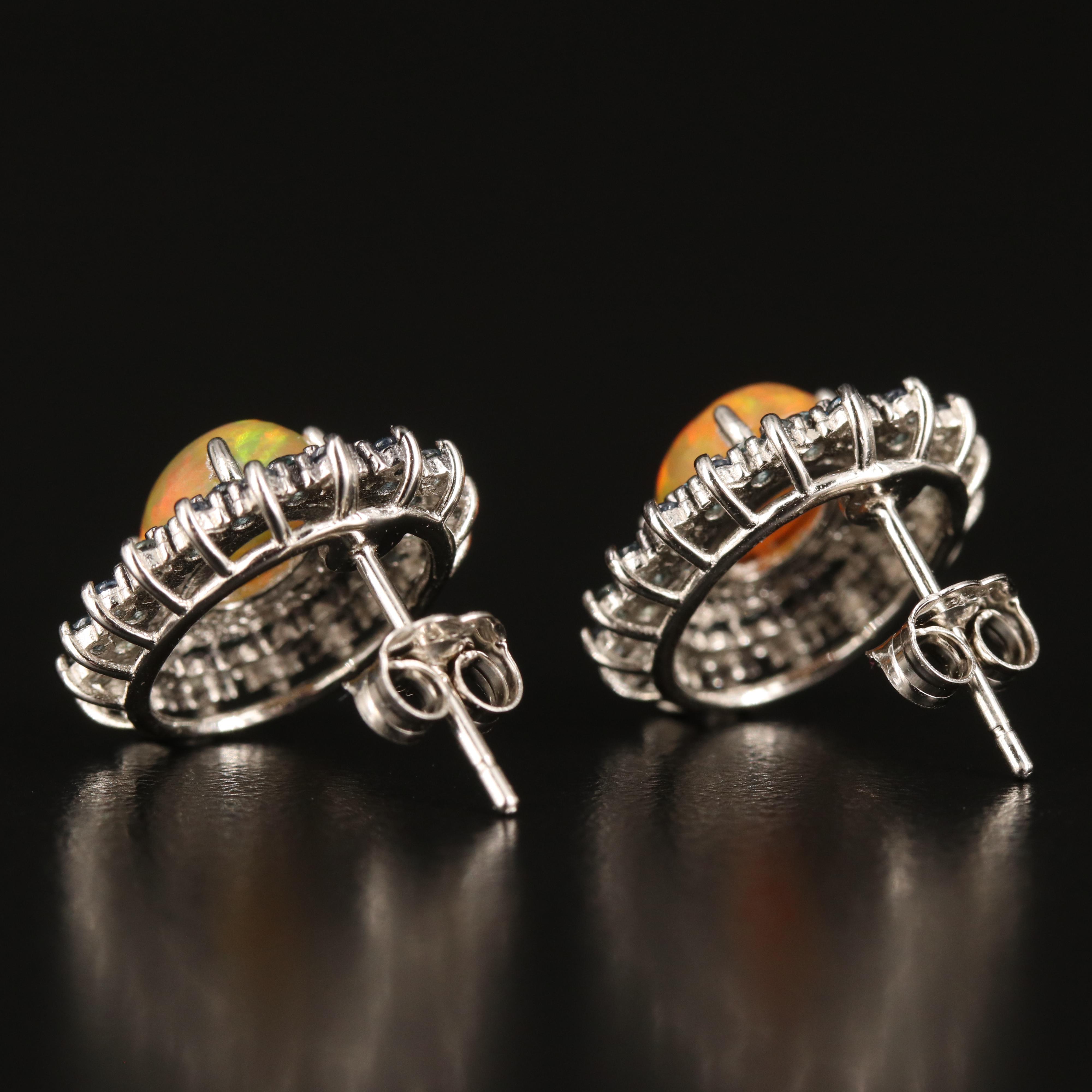 Sterling Opal and Sapphire Earrings