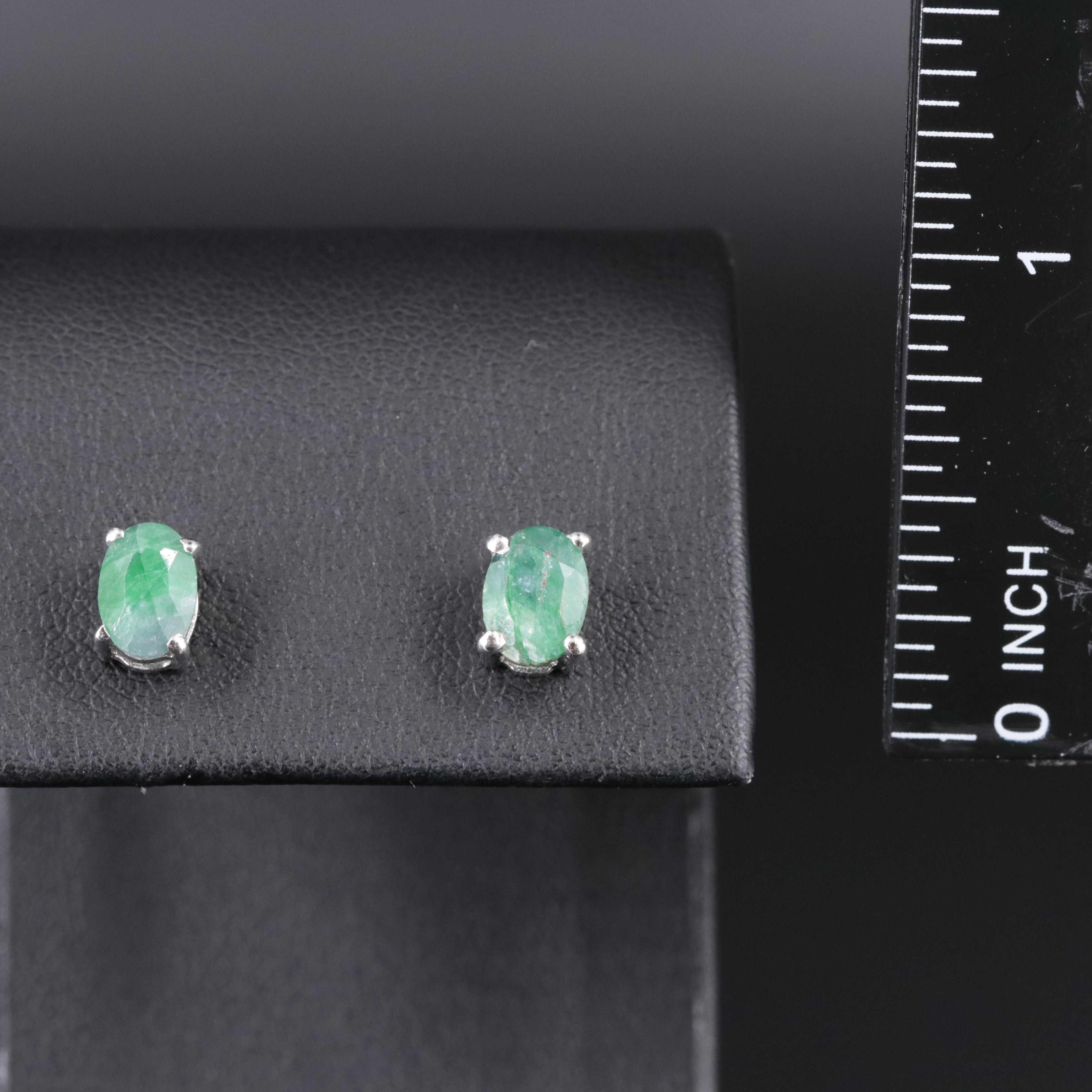 Sterling Silver Emerald Stud Earrings