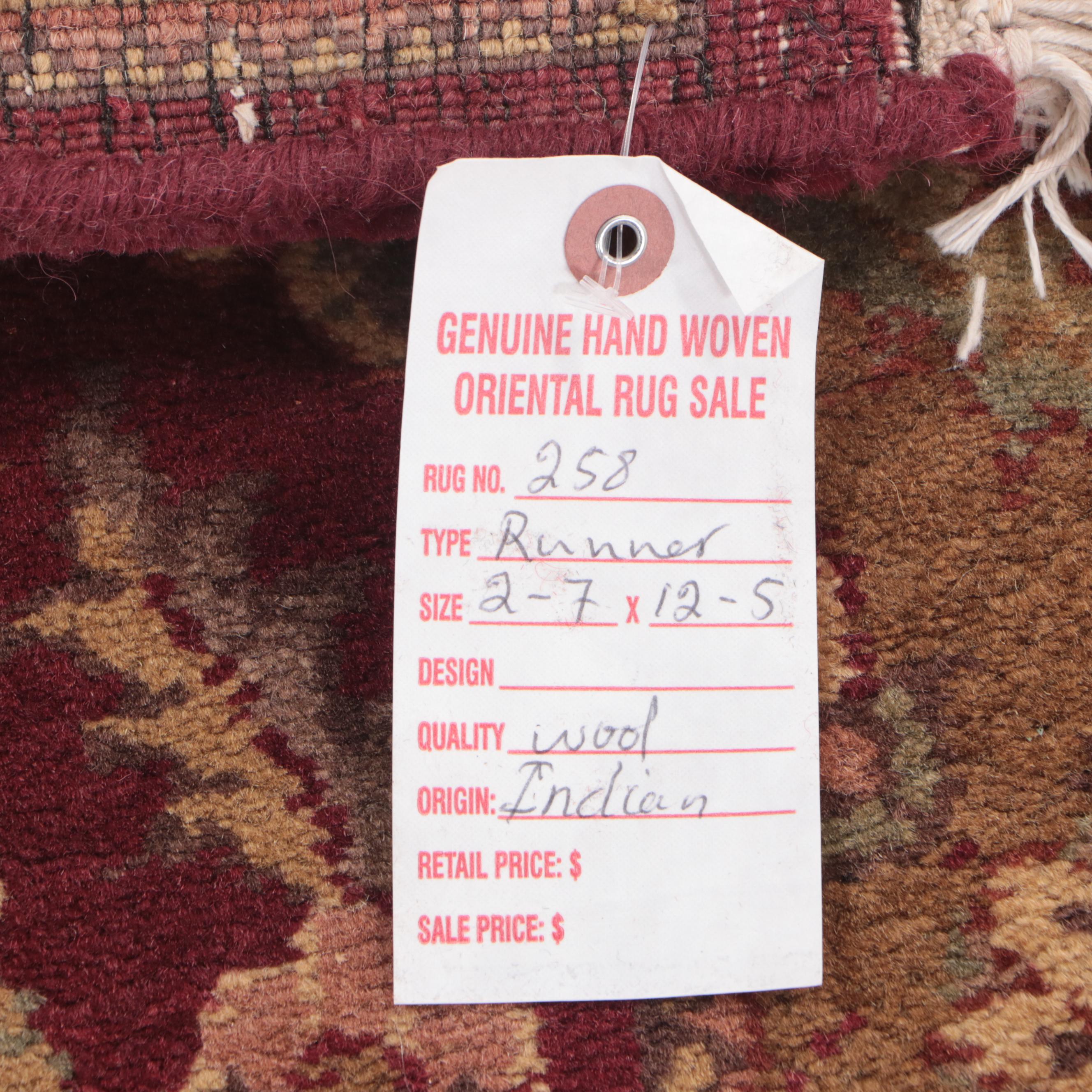 2'8 x 12'8 Hand-Knotted Indian Agra Carpet Runner