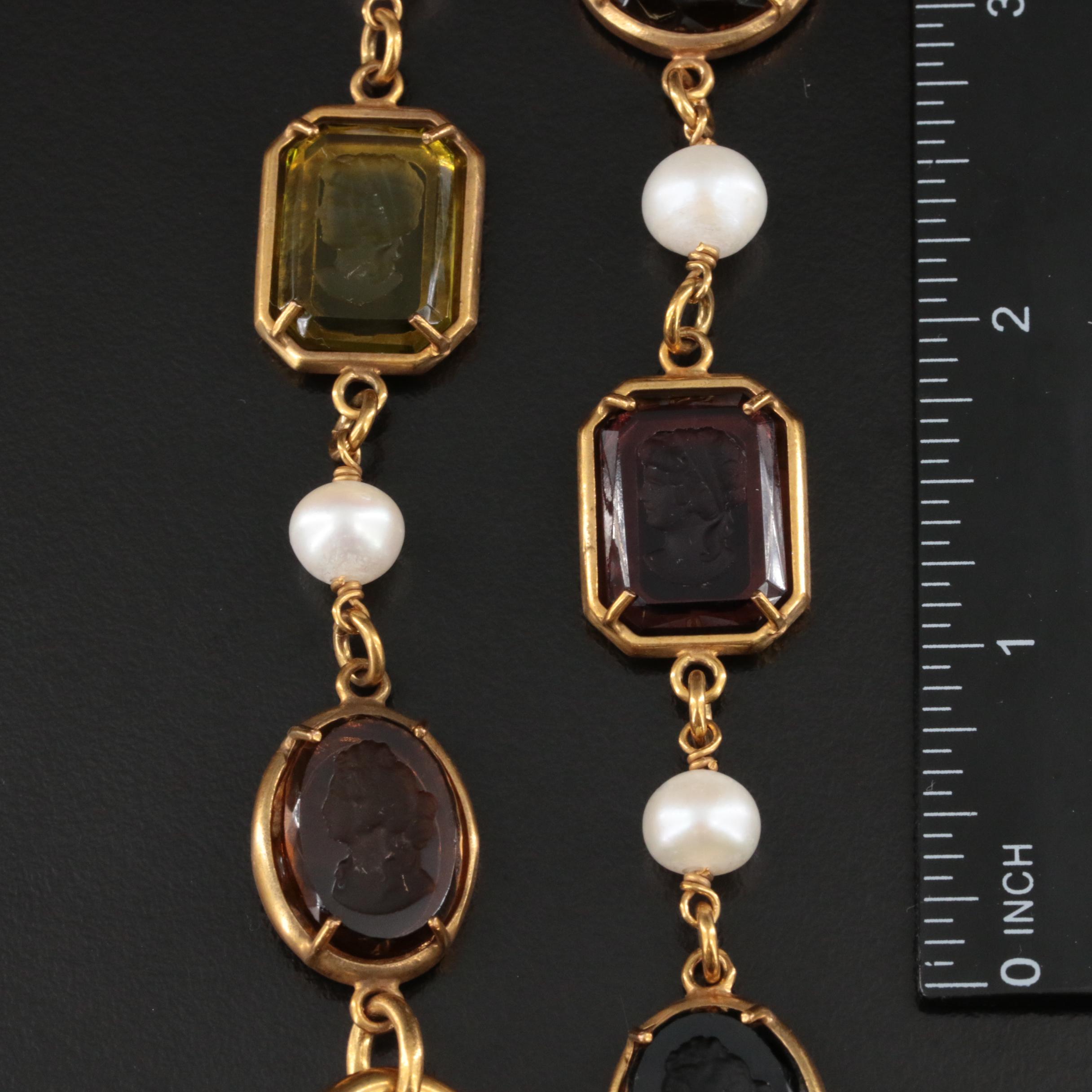 Patrizia Daliana Murano Glass Intaglio and Pearl Station Necklace