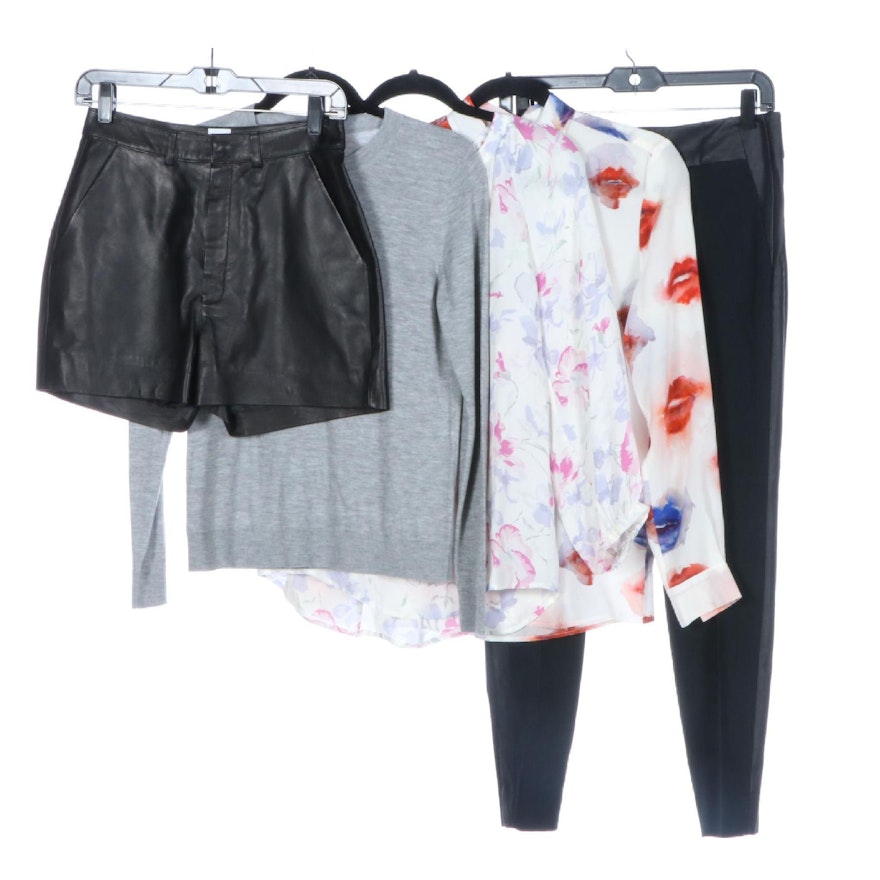 MSGM Lip Print Shirt, Iris & Ink Lambskin Shorts with Cashmere Sweater and More