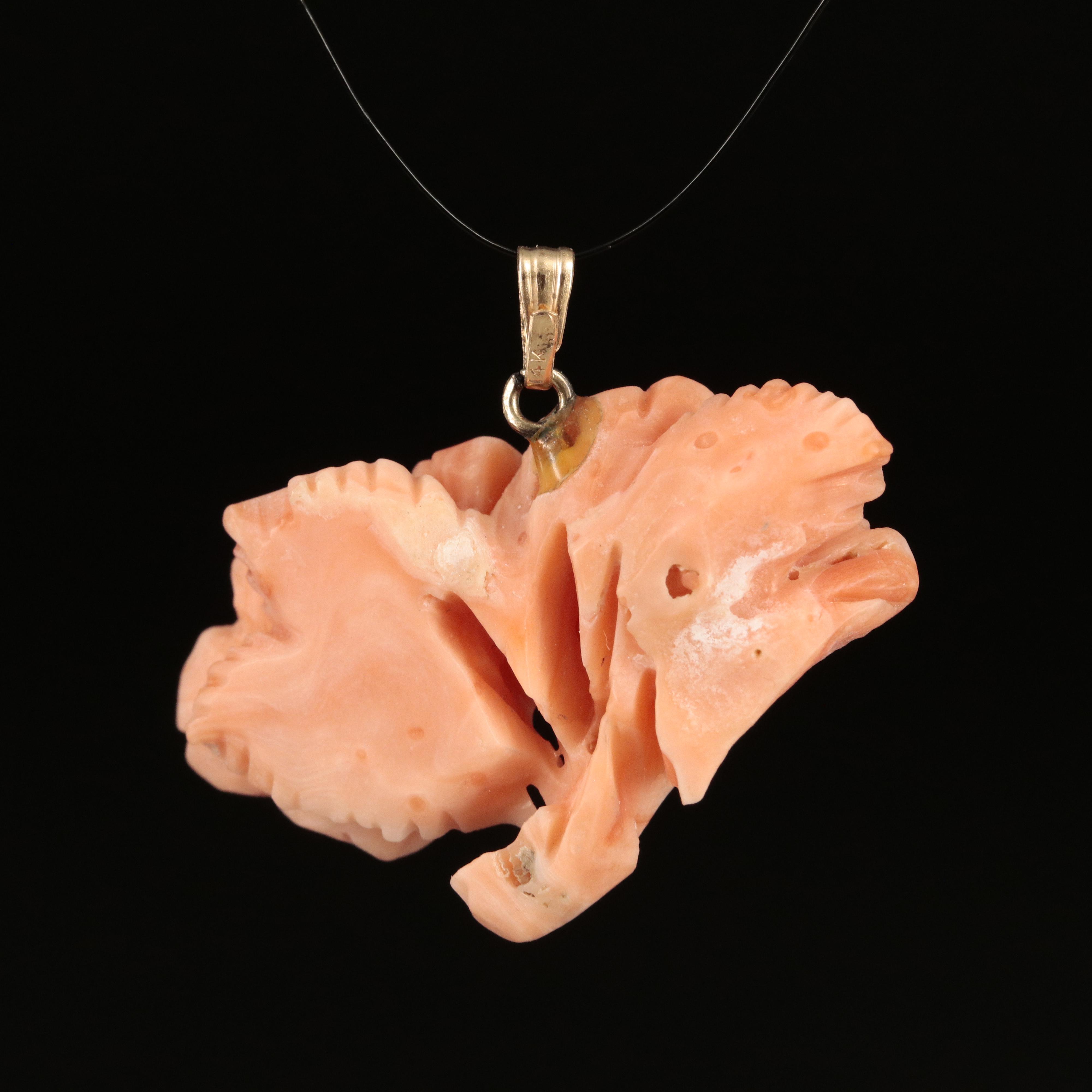 14K Carved Coral Flower Pendant