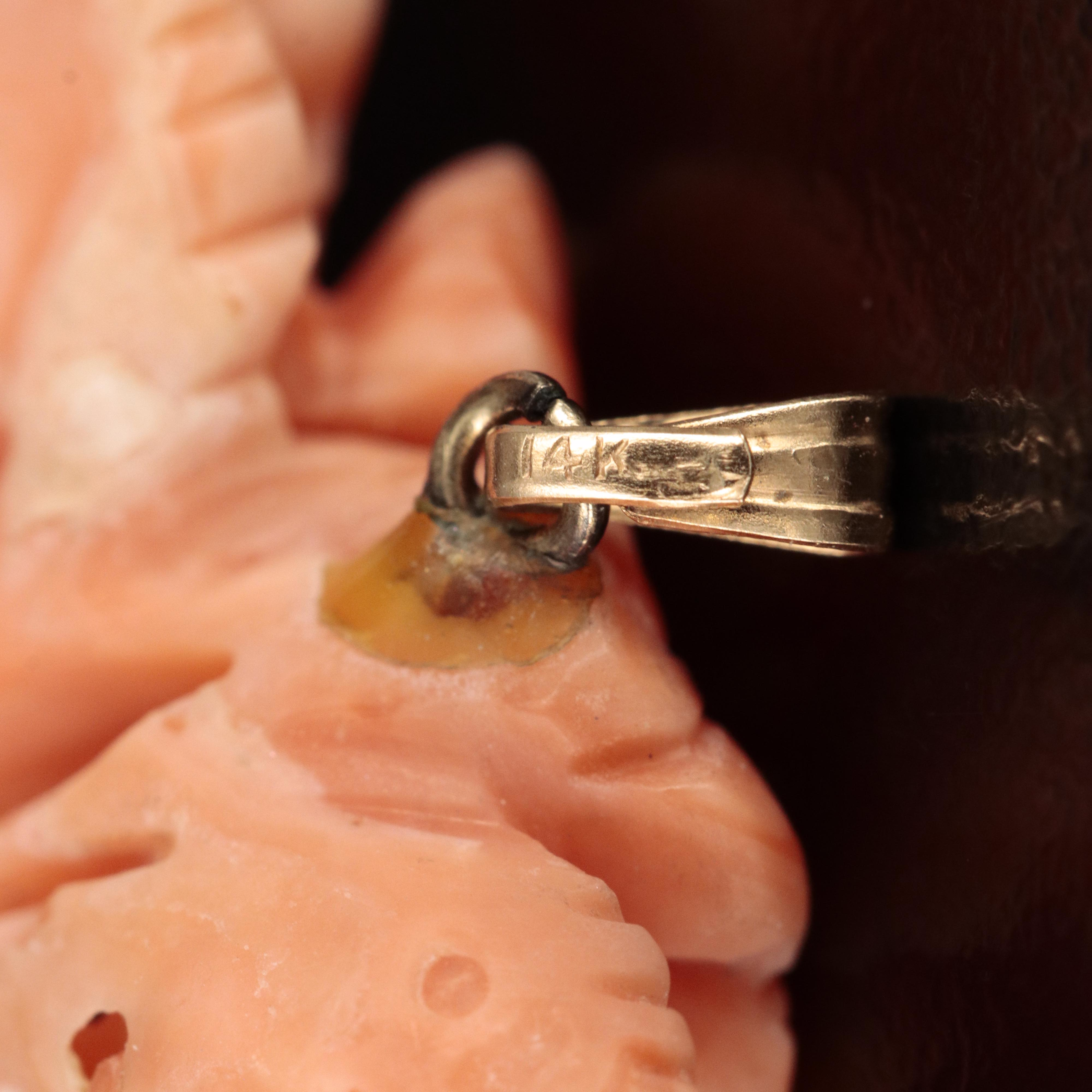 14K Carved Coral Flower Pendant