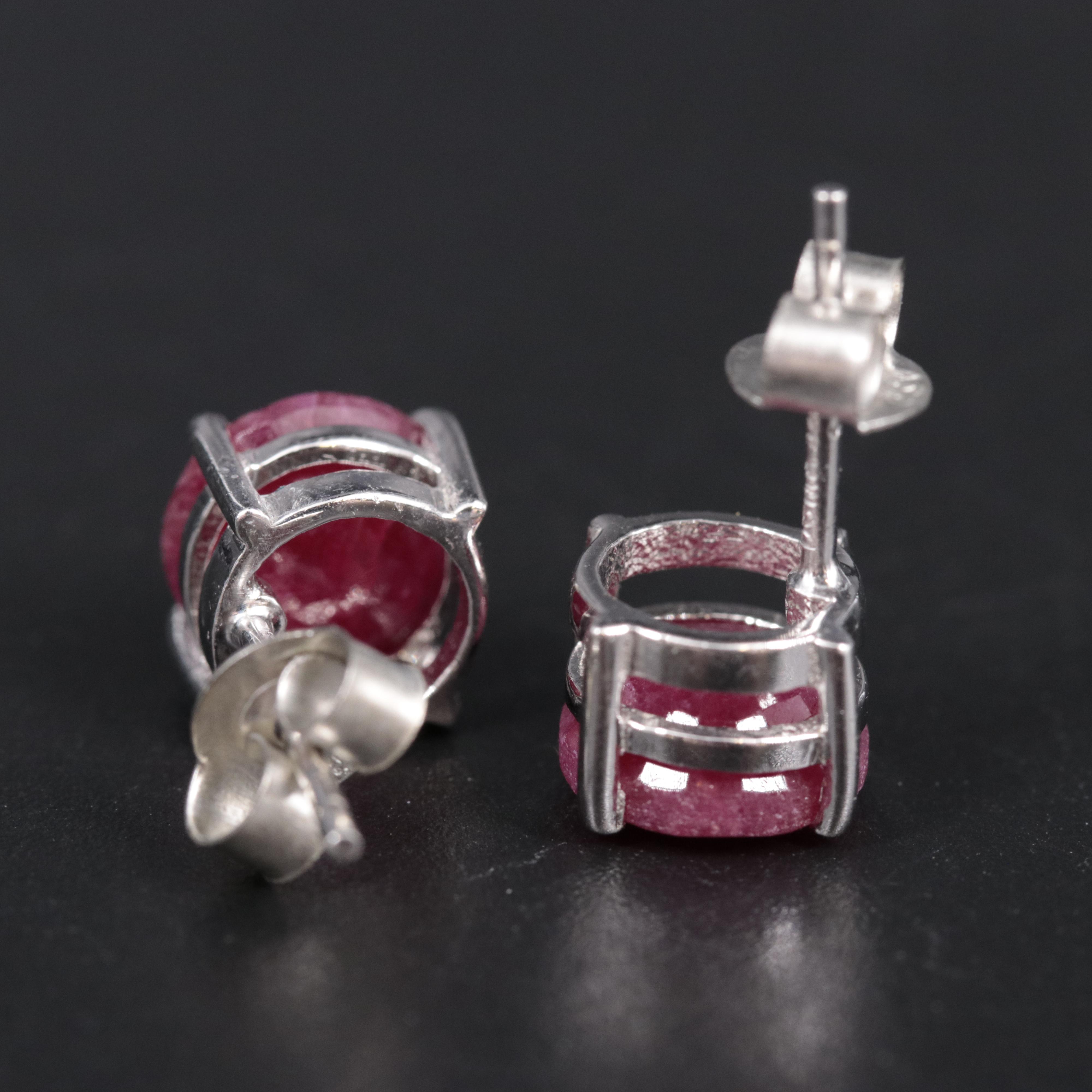 Sterling Silver Ruby Stud Earrings