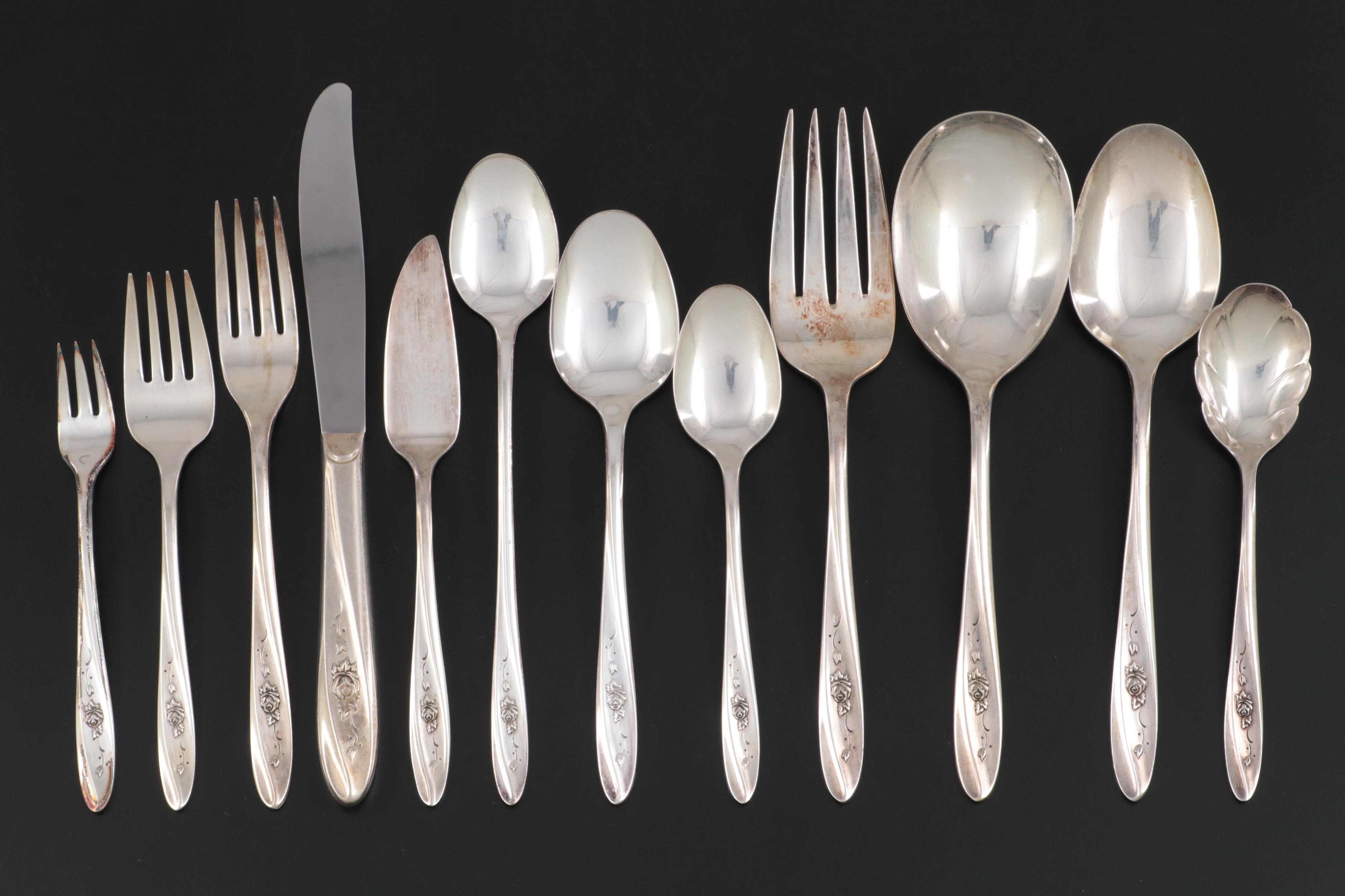 Wm Rogers and Other Silver Plate Flatware in Chest, Mid to Late 20th Century