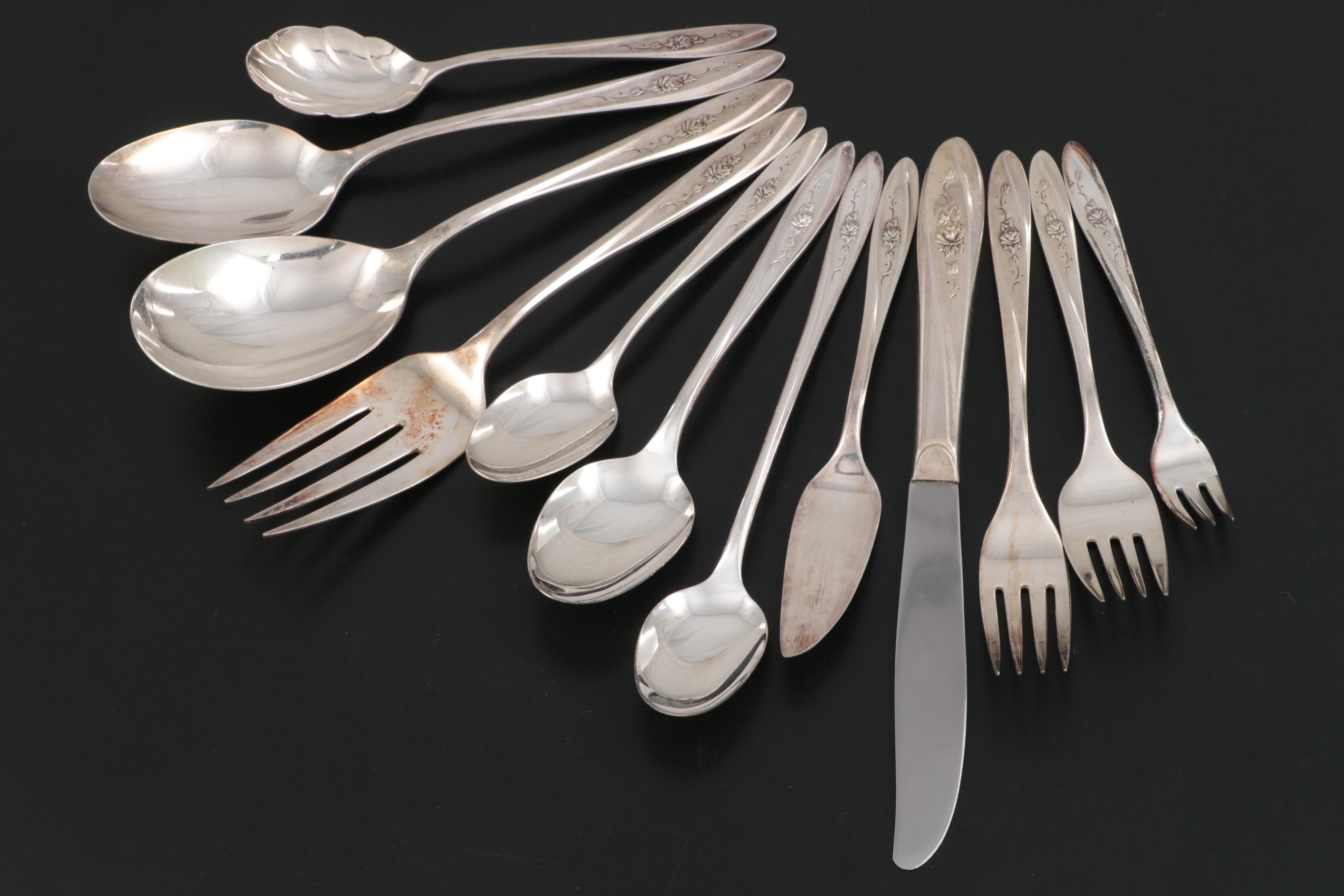 Wm Rogers and Other Silver Plate Flatware in Chest, Mid to Late 20th Century