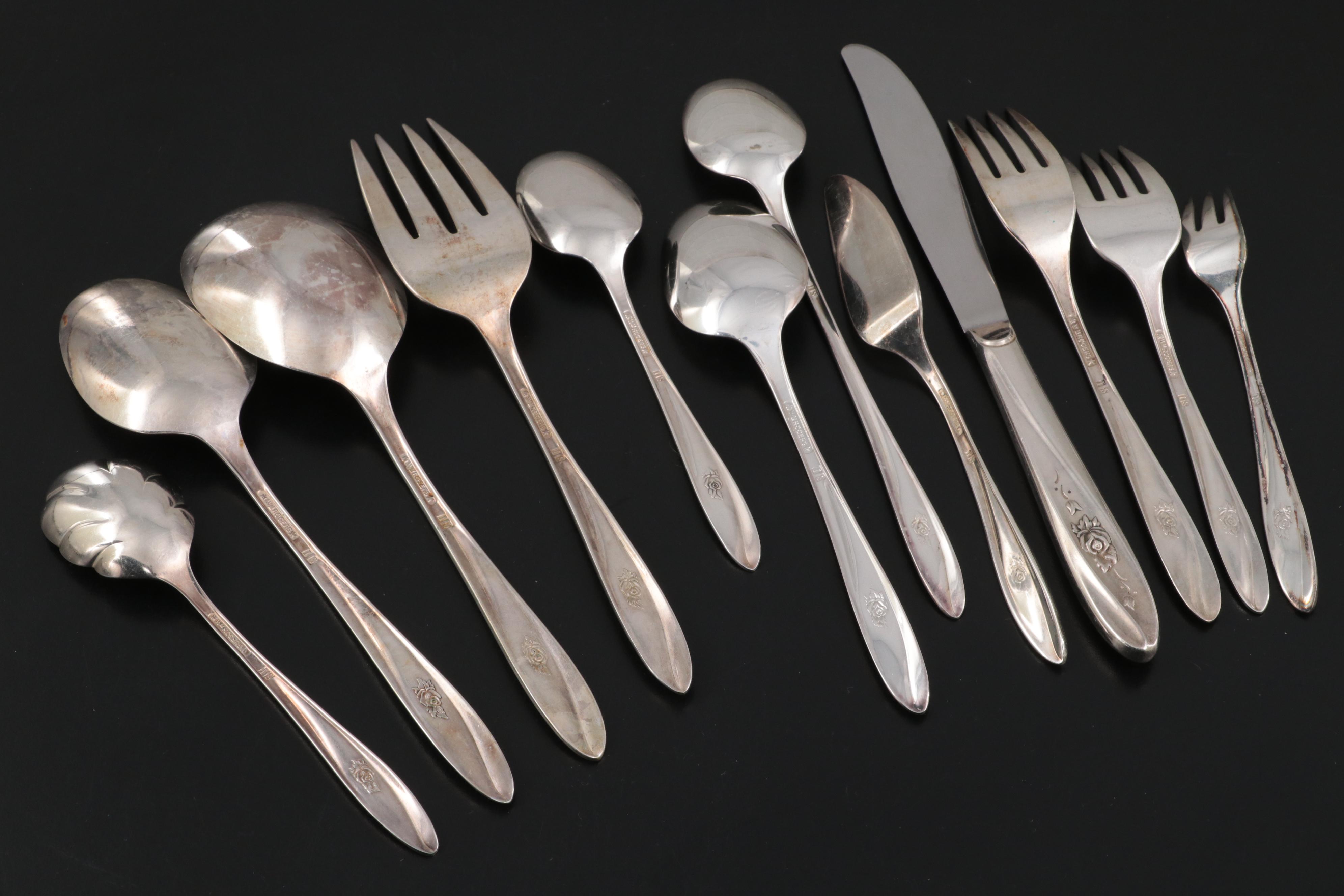 Wm Rogers and Other Silver Plate Flatware in Chest, Mid to Late 20th Century