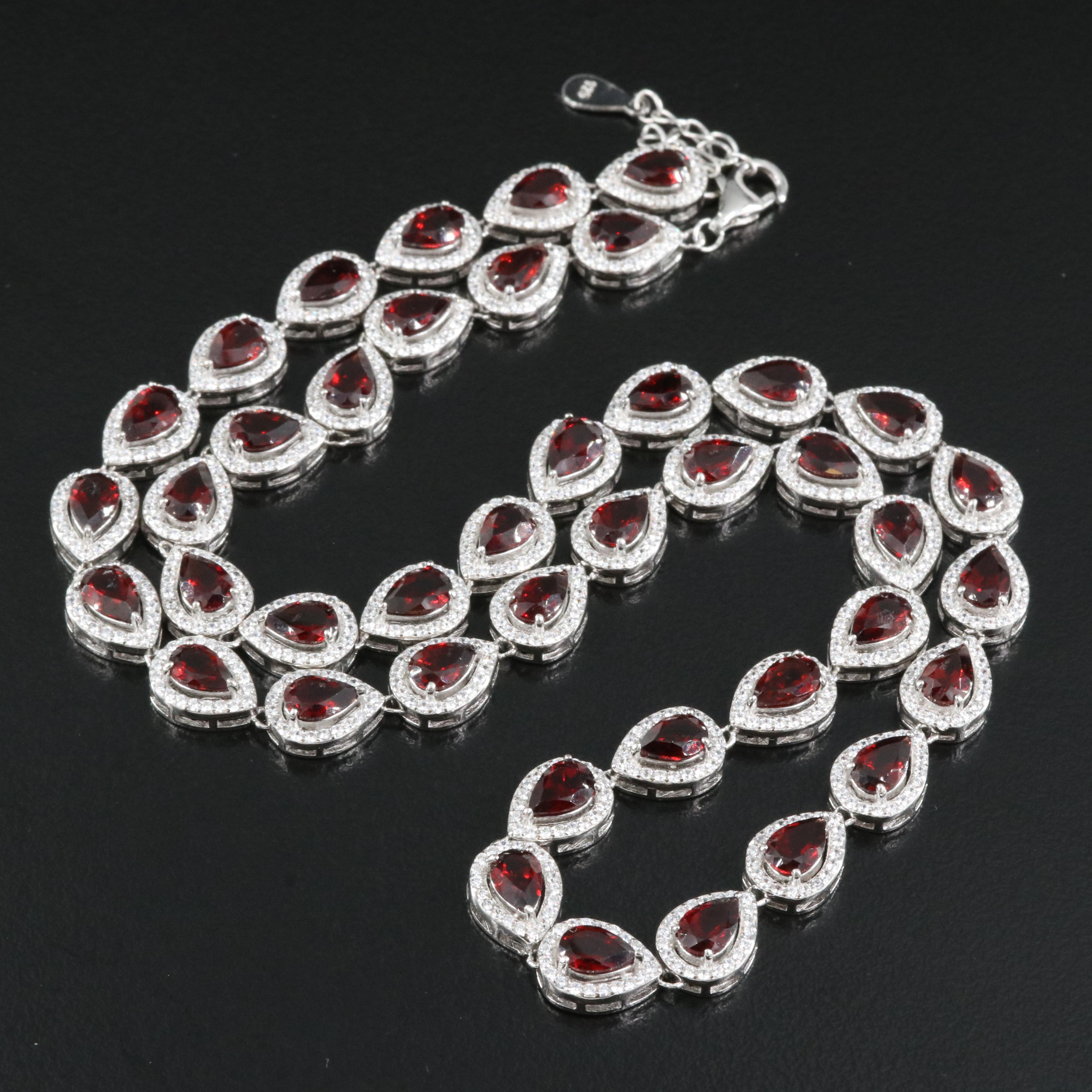 Sterling Garnet and Cubic Zirconia Necklace