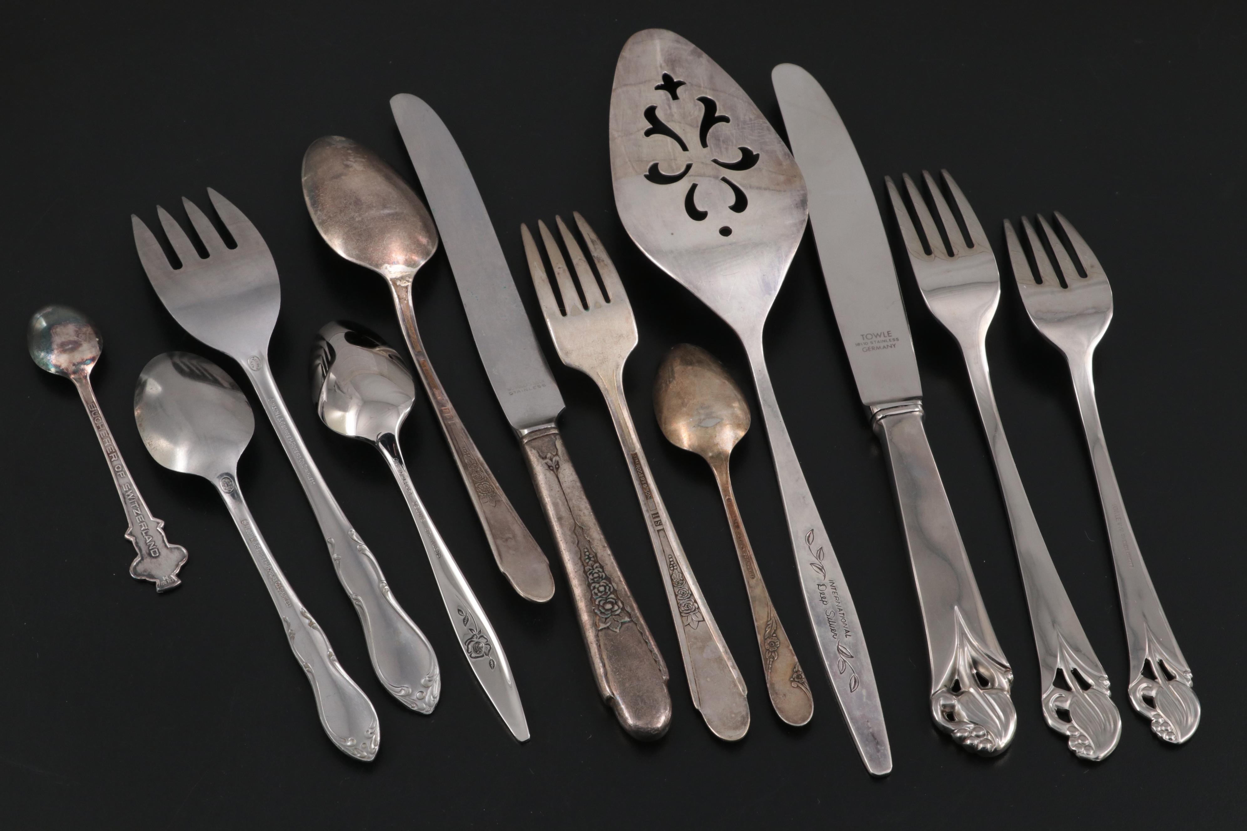 Wm Rogers and Other Silver Plate Flatware in Chest, Mid to Late 20th Century