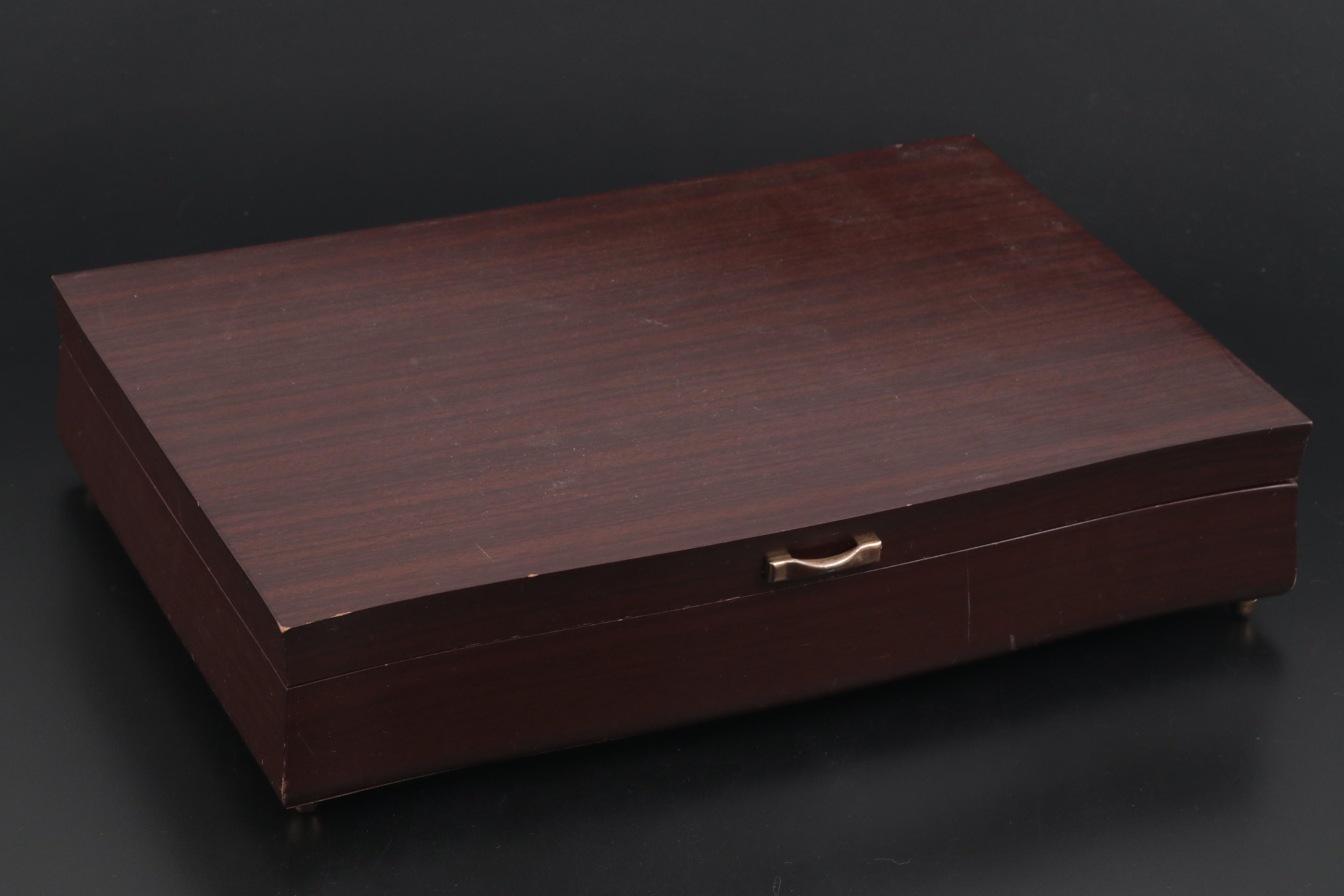 Wm Rogers and Other Silver Plate Flatware in Chest, Mid to Late 20th Century