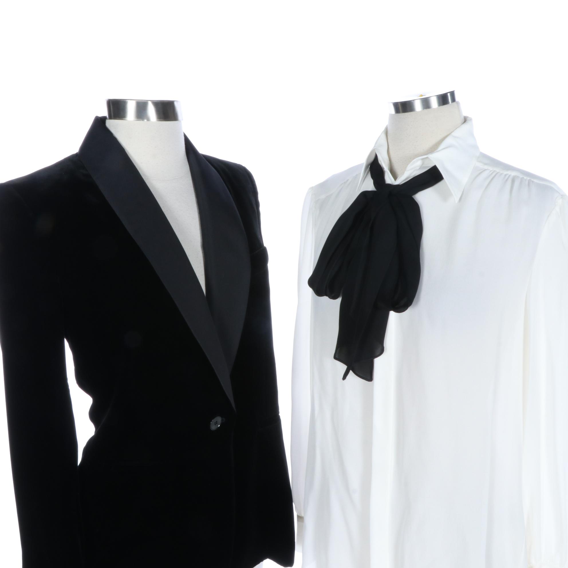 Polo Ralph Lauren Velvet/Silk Tuxedo Jacket and Silk Blouse, New with Tags