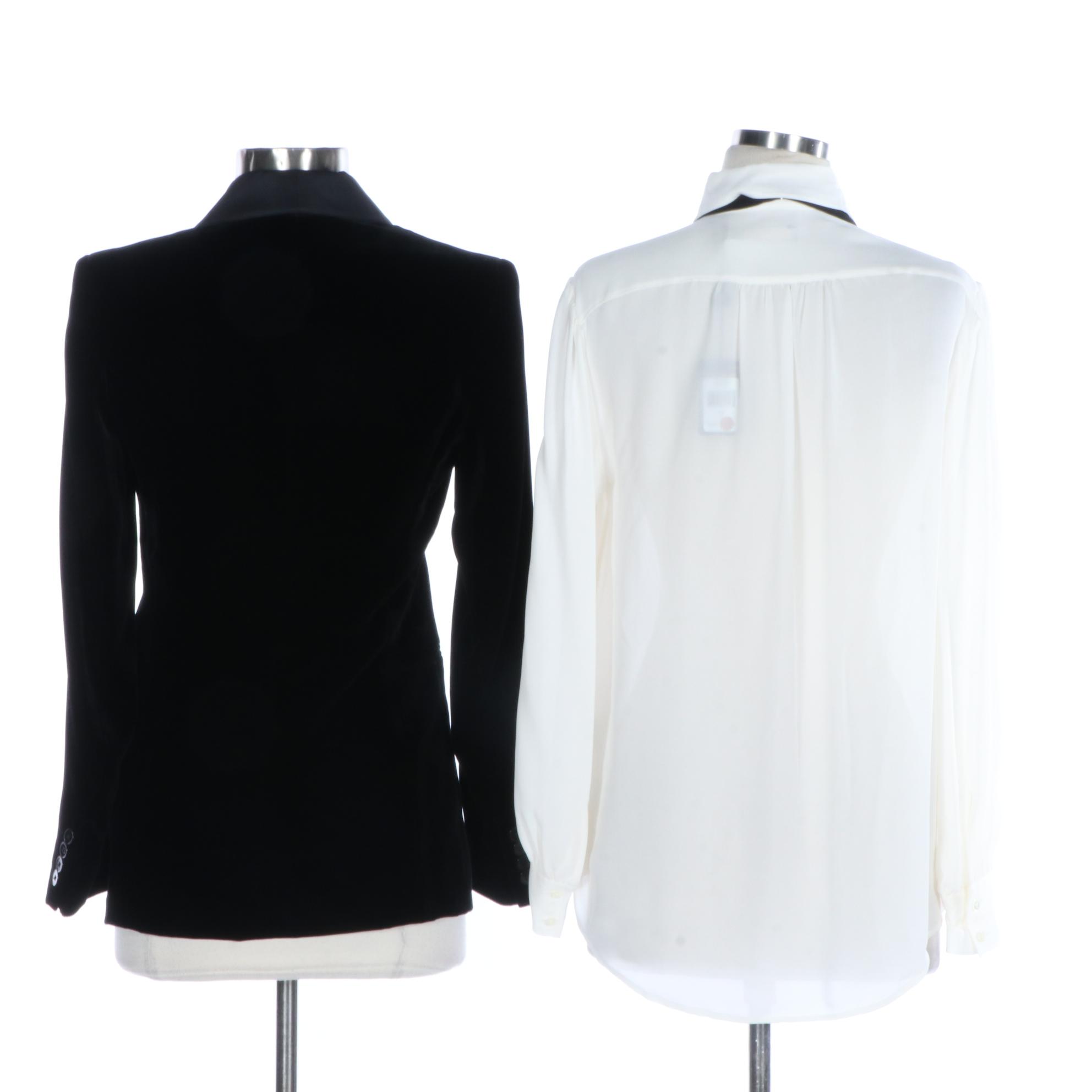 Polo Ralph Lauren Velvet/Silk Tuxedo Jacket and Silk Blouse, New with Tags