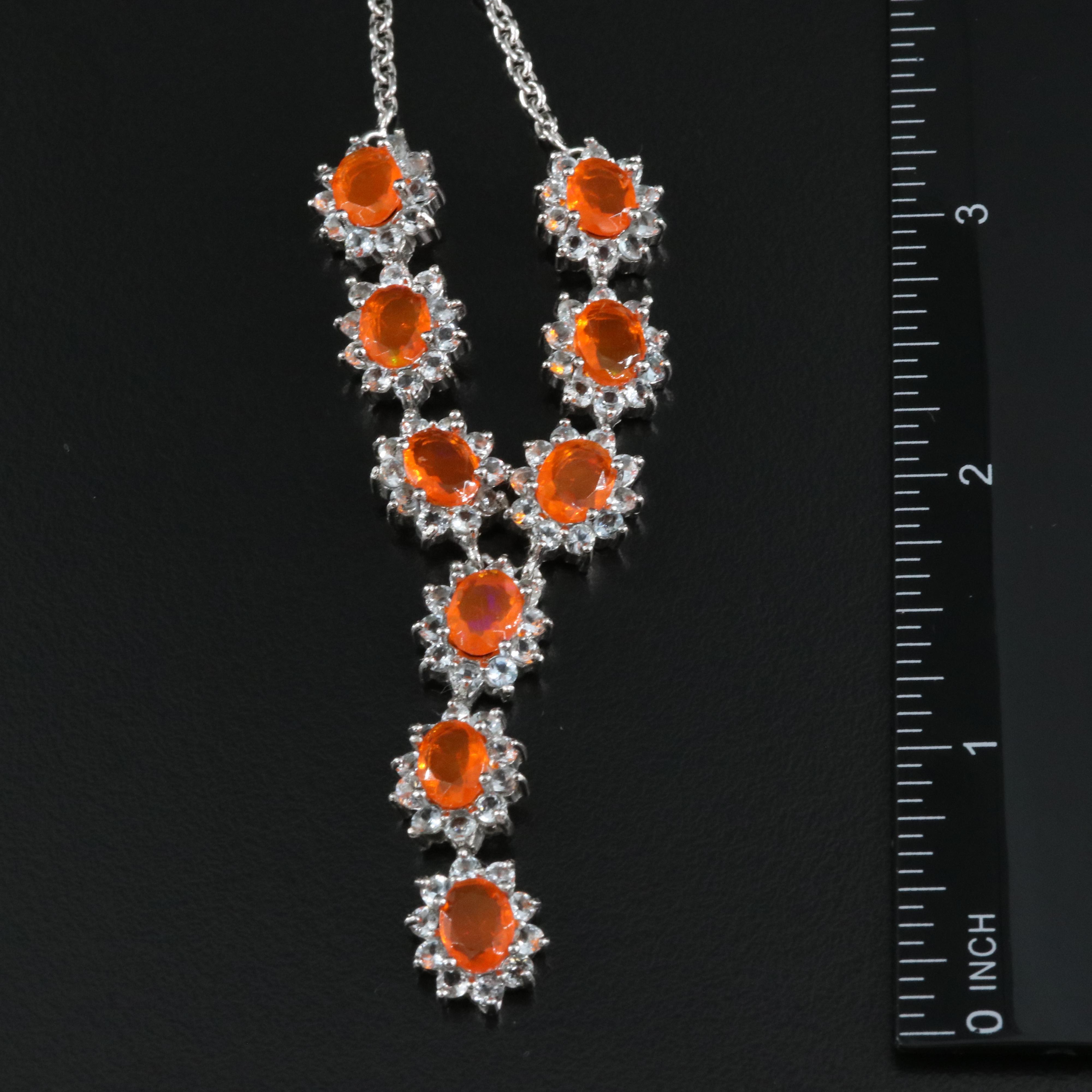 Sterling Fire Opal and Aquamarine Y Necklace