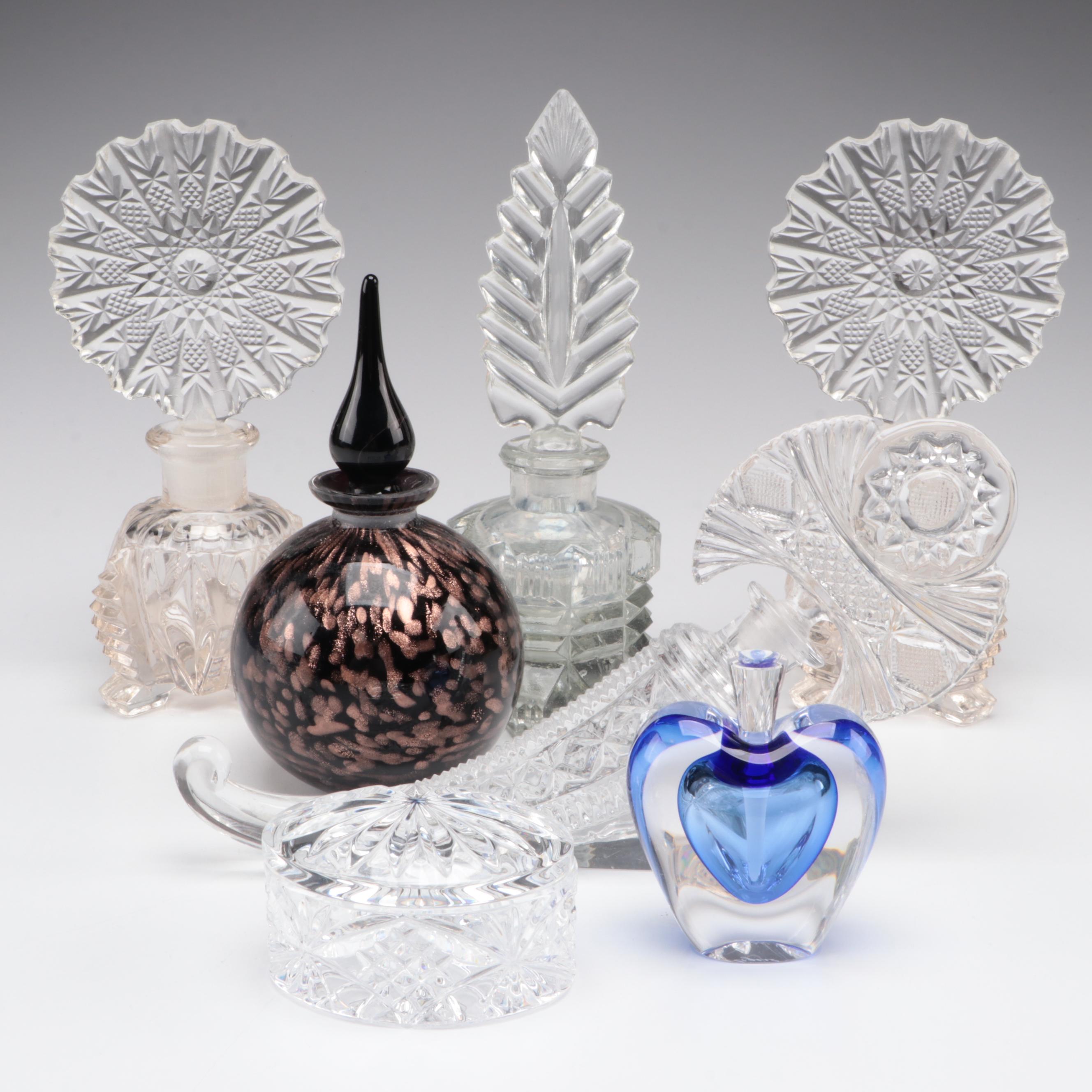 Waterford Crystal with Bohemian Cut Glass and Other Art Glass Perfume Bottles