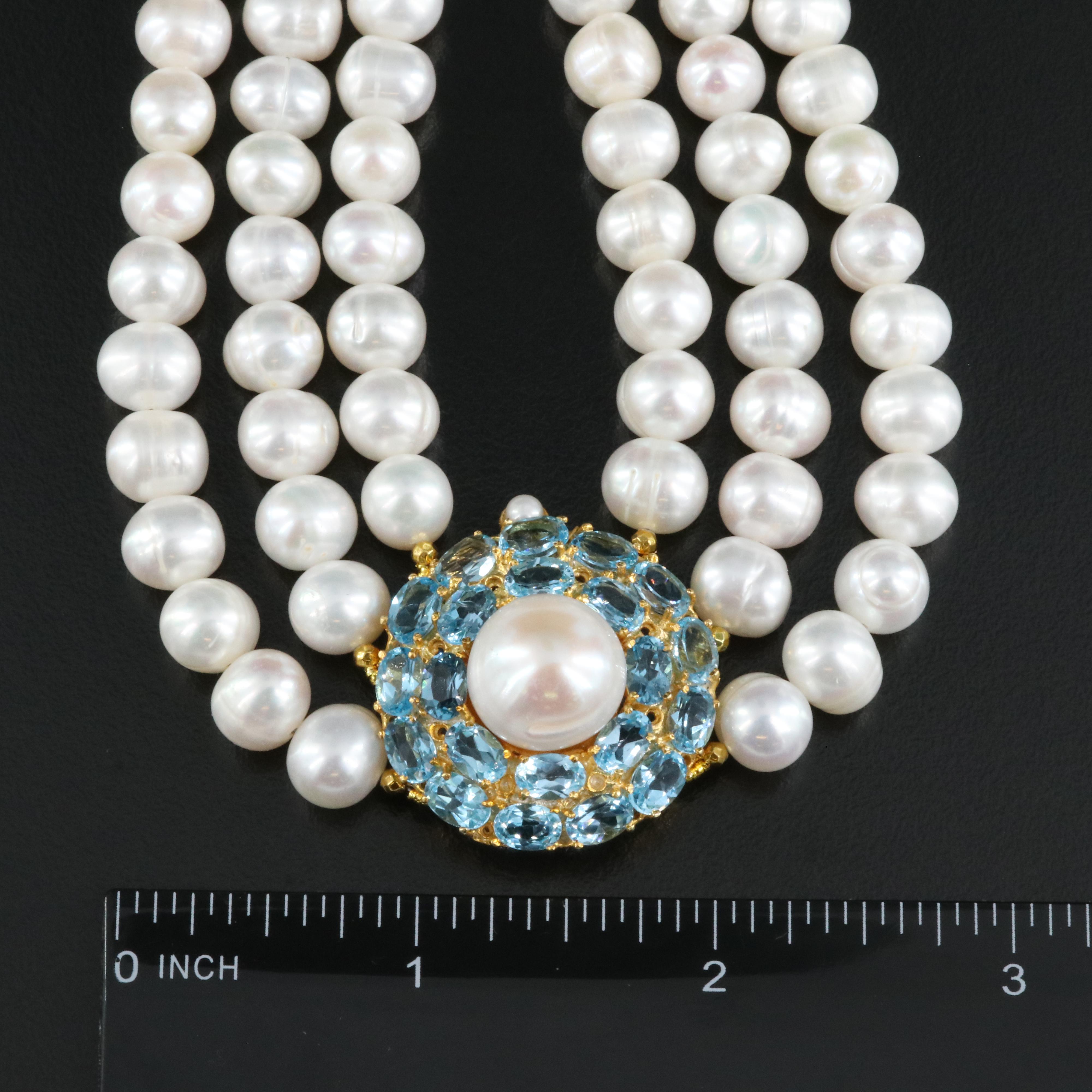 Sterling Pearl and Topaz Necklace