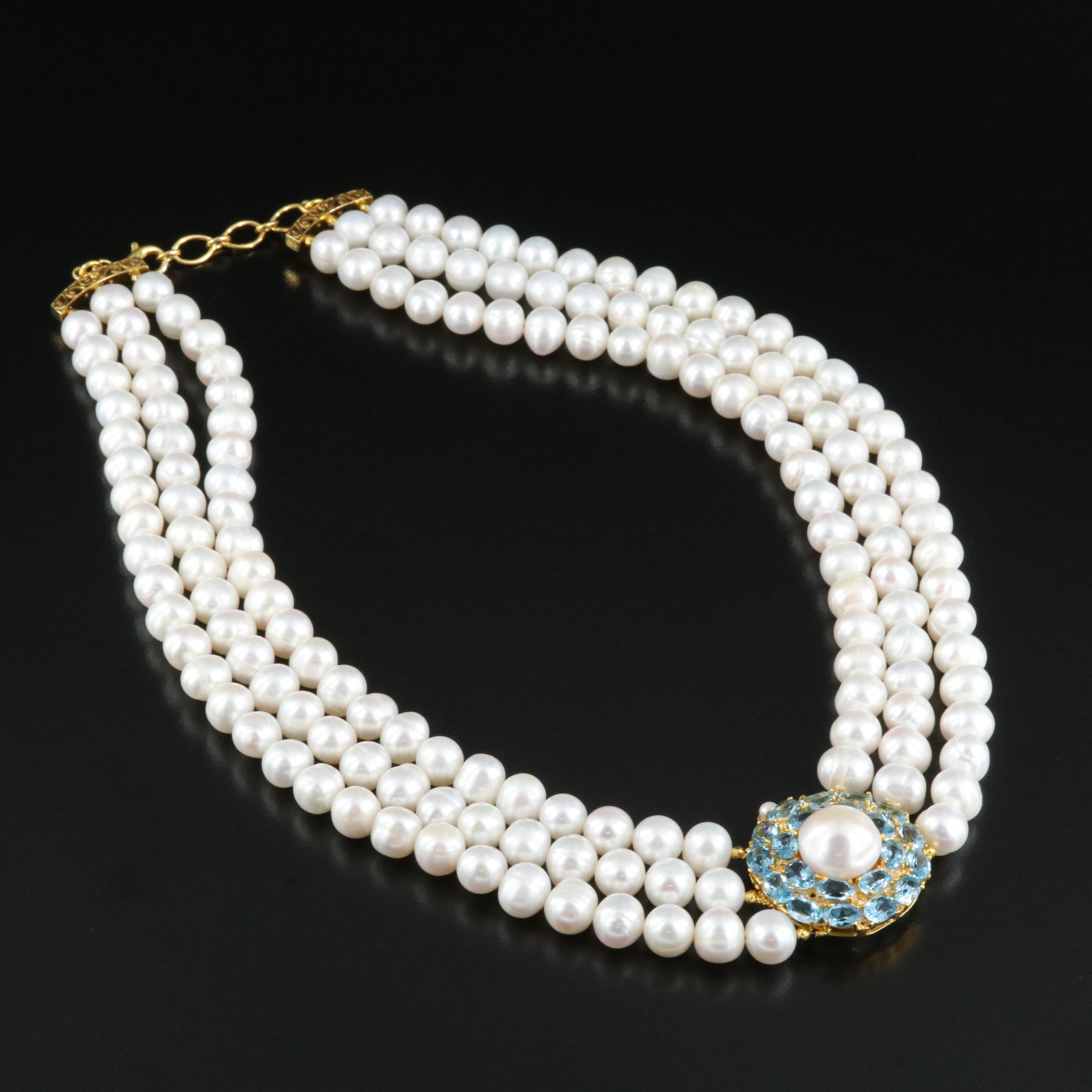 Sterling Pearl and Topaz Necklace