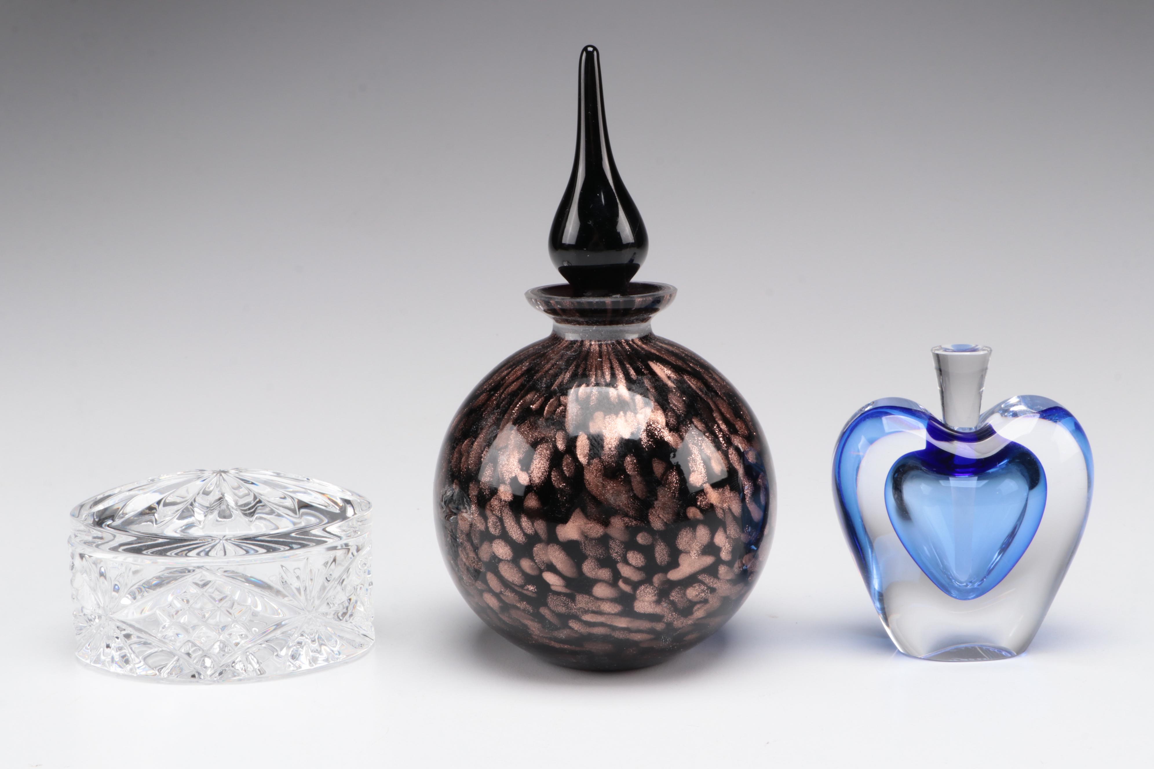 Waterford Crystal with Bohemian Cut Glass and Other Art Glass Perfume Bottles