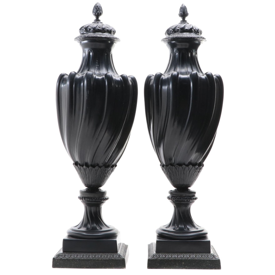 Black Neoclassical Style Composite Urns