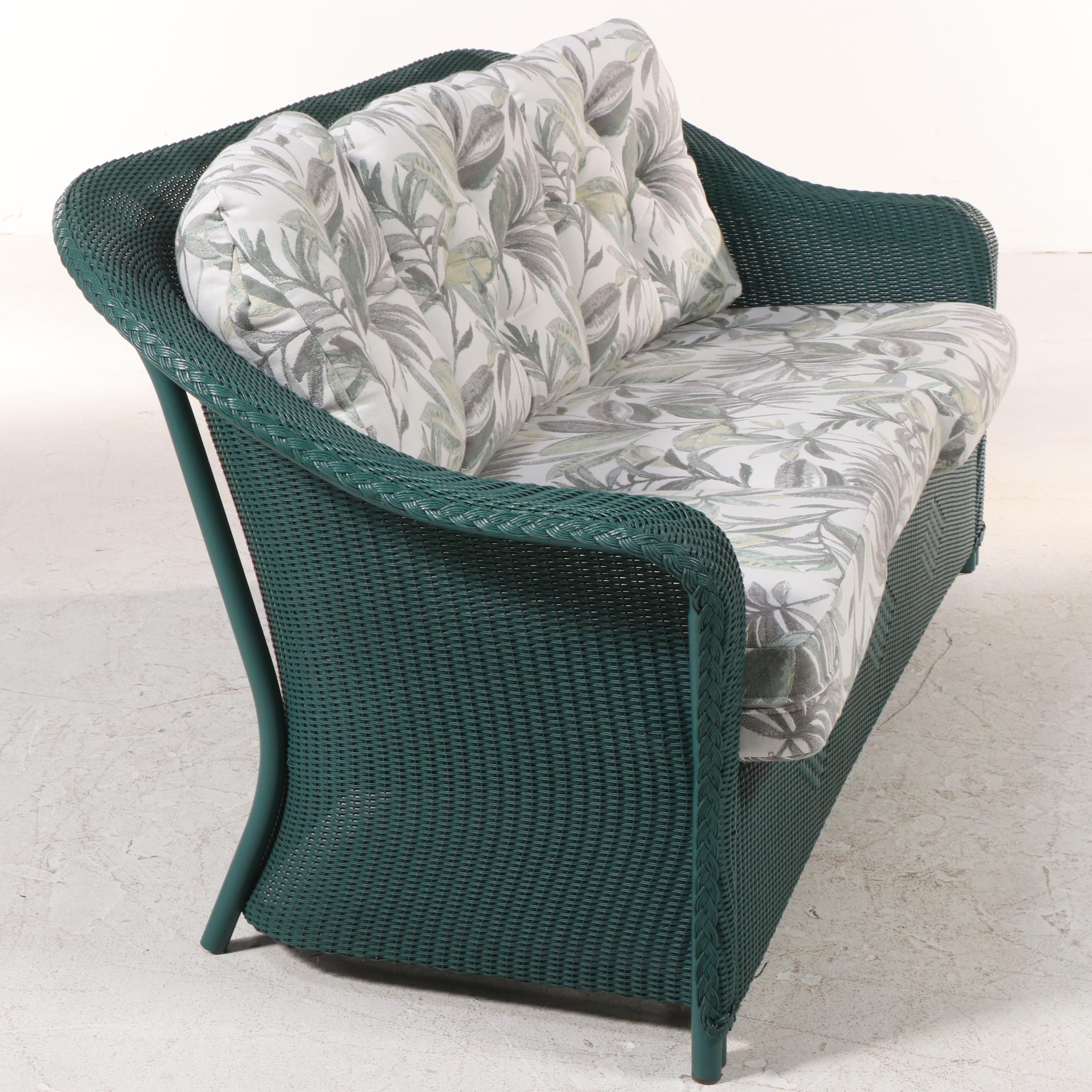 Hunter Green PE Resin Patio Sofa With Cushions and Coffee and Side Tables