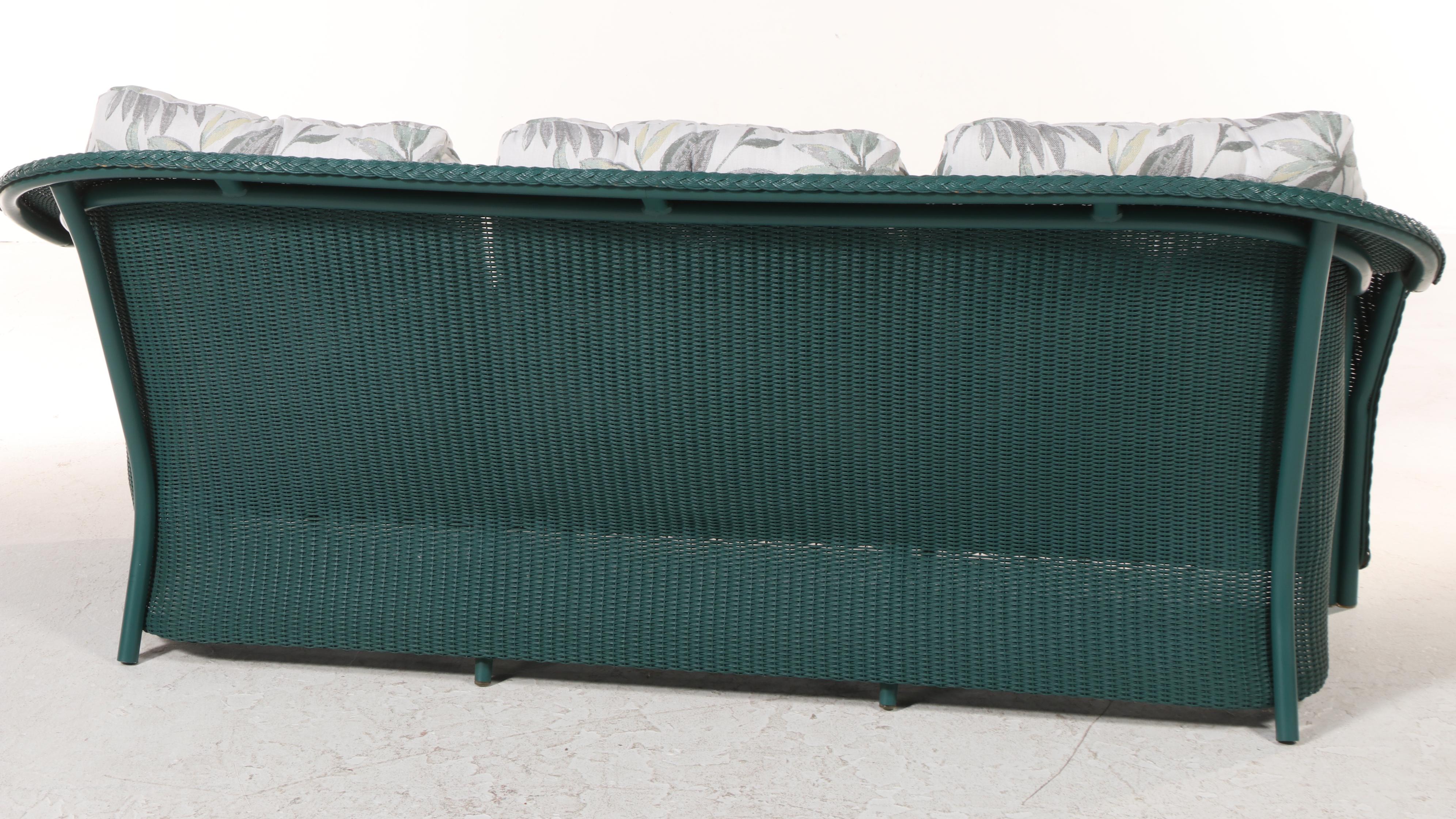 Hunter Green PE Resin Patio Sofa With Cushions and Coffee and Side Tables