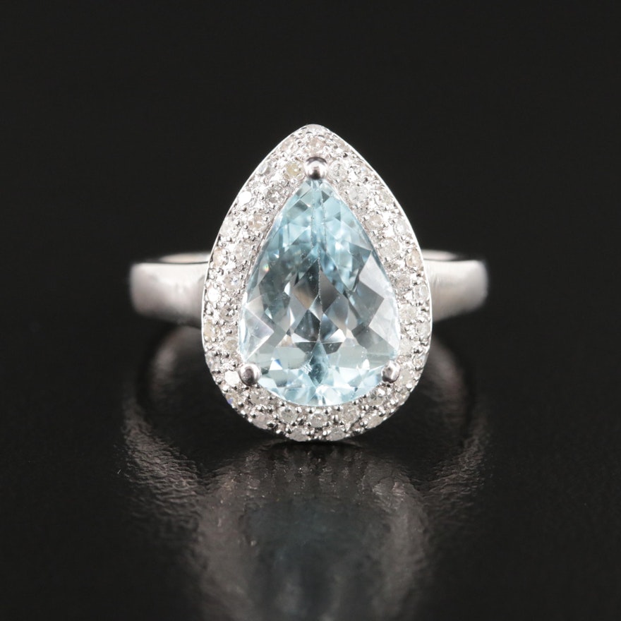 14K 3.29 CT Aquamarine and Diamond Teardrop Ring