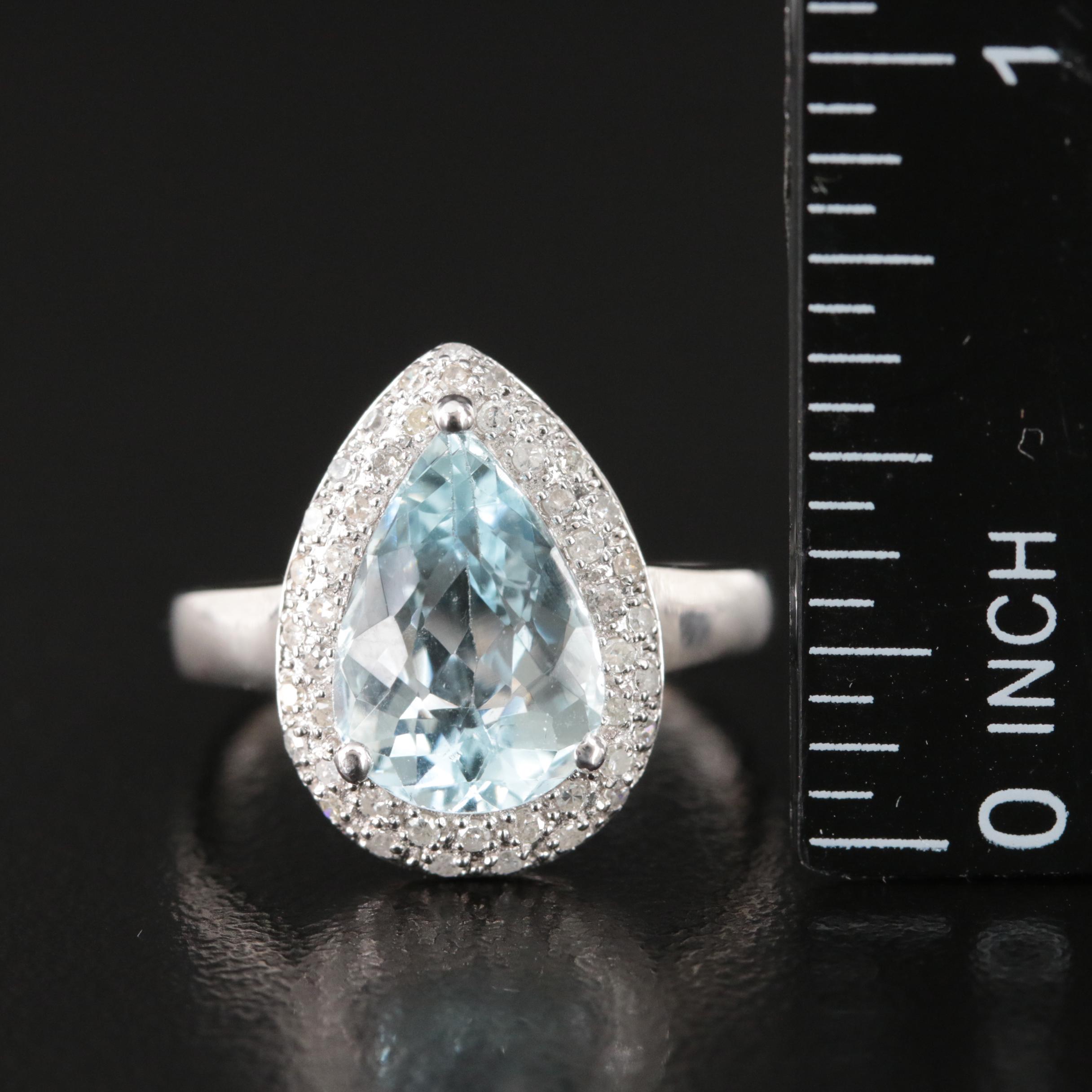 14K 3.29 CT Aquamarine and Diamond Teardrop Ring