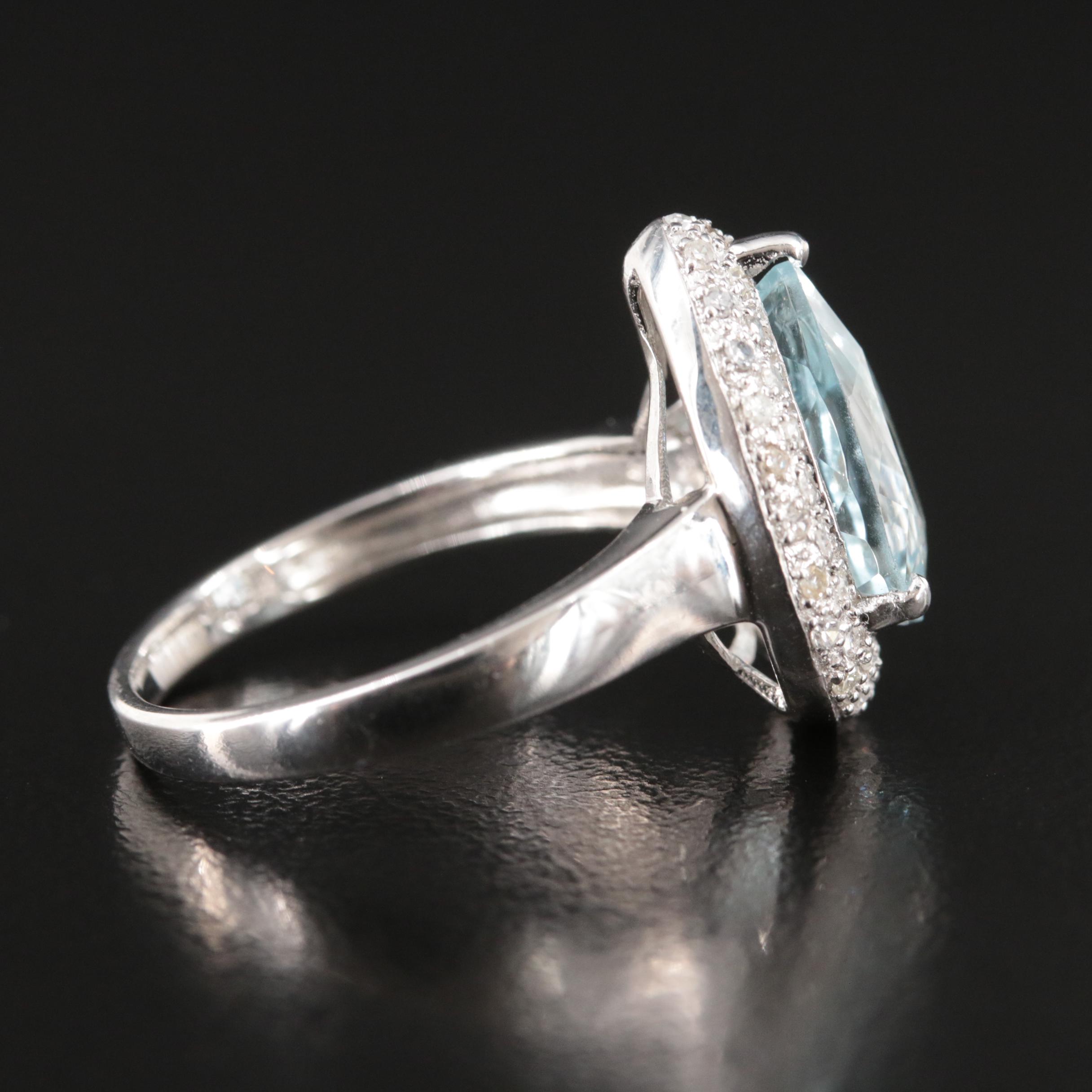 14K 3.29 CT Aquamarine and Diamond Teardrop Ring