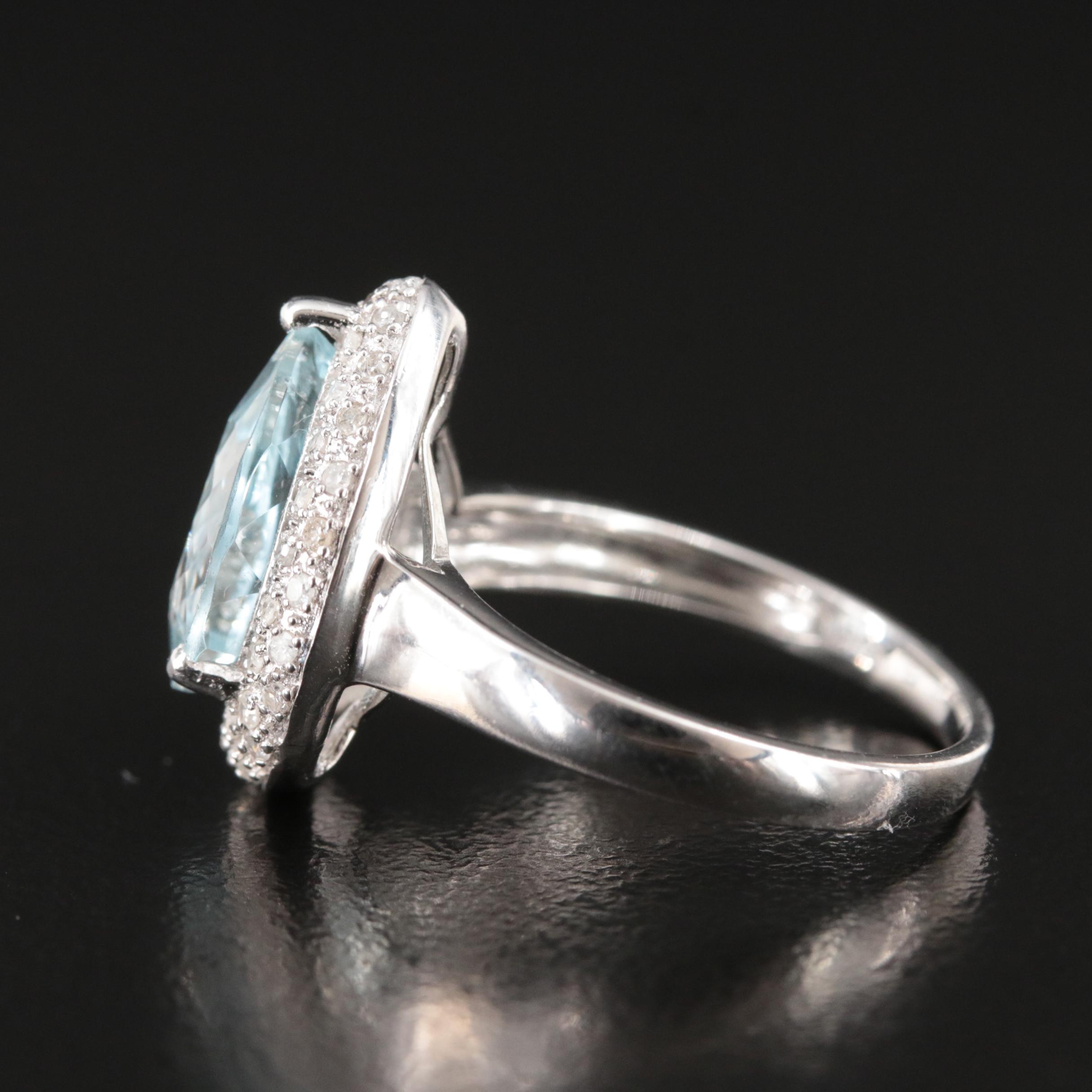 14K 3.29 CT Aquamarine and Diamond Teardrop Ring