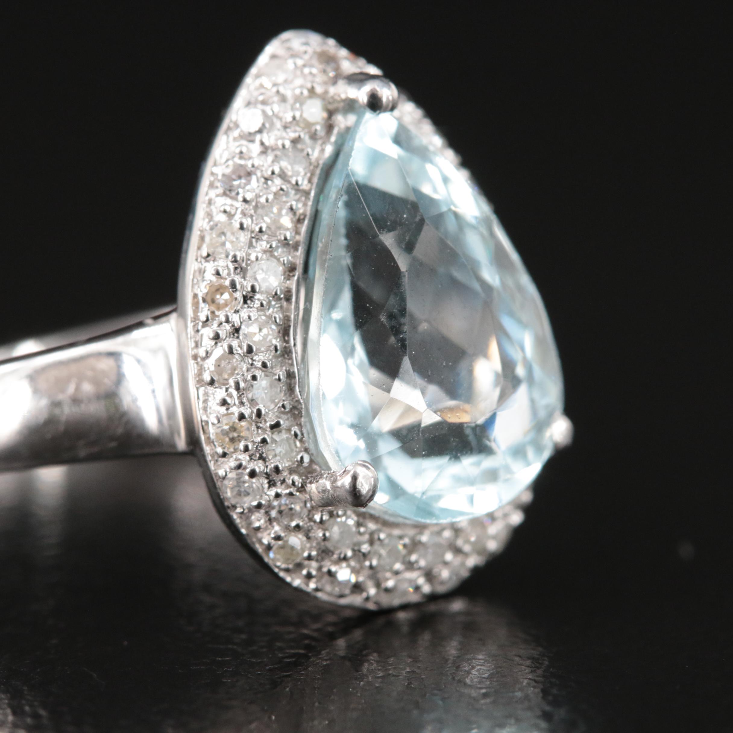 14K 3.29 CT Aquamarine and Diamond Teardrop Ring