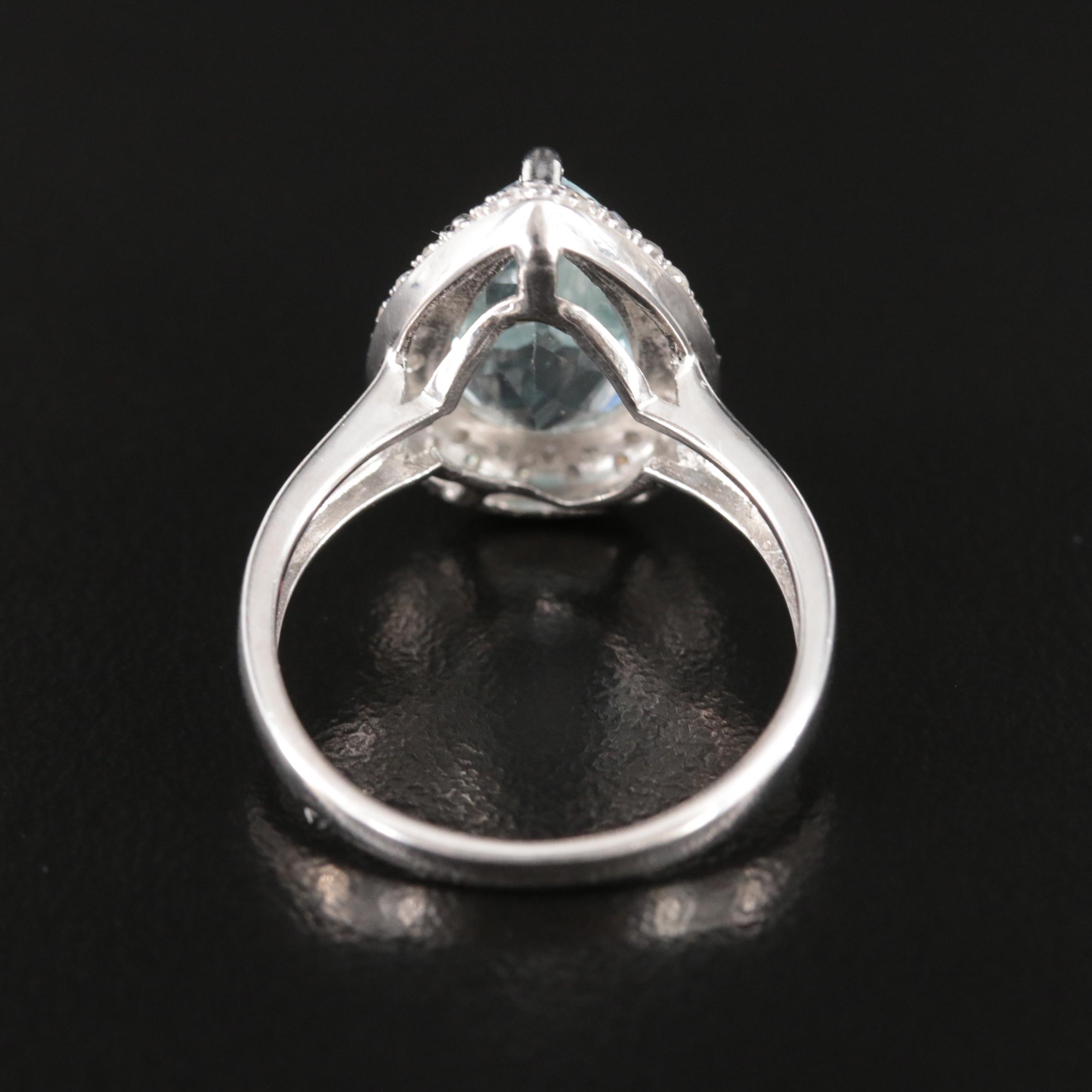 14K 3.29 CT Aquamarine and Diamond Teardrop Ring